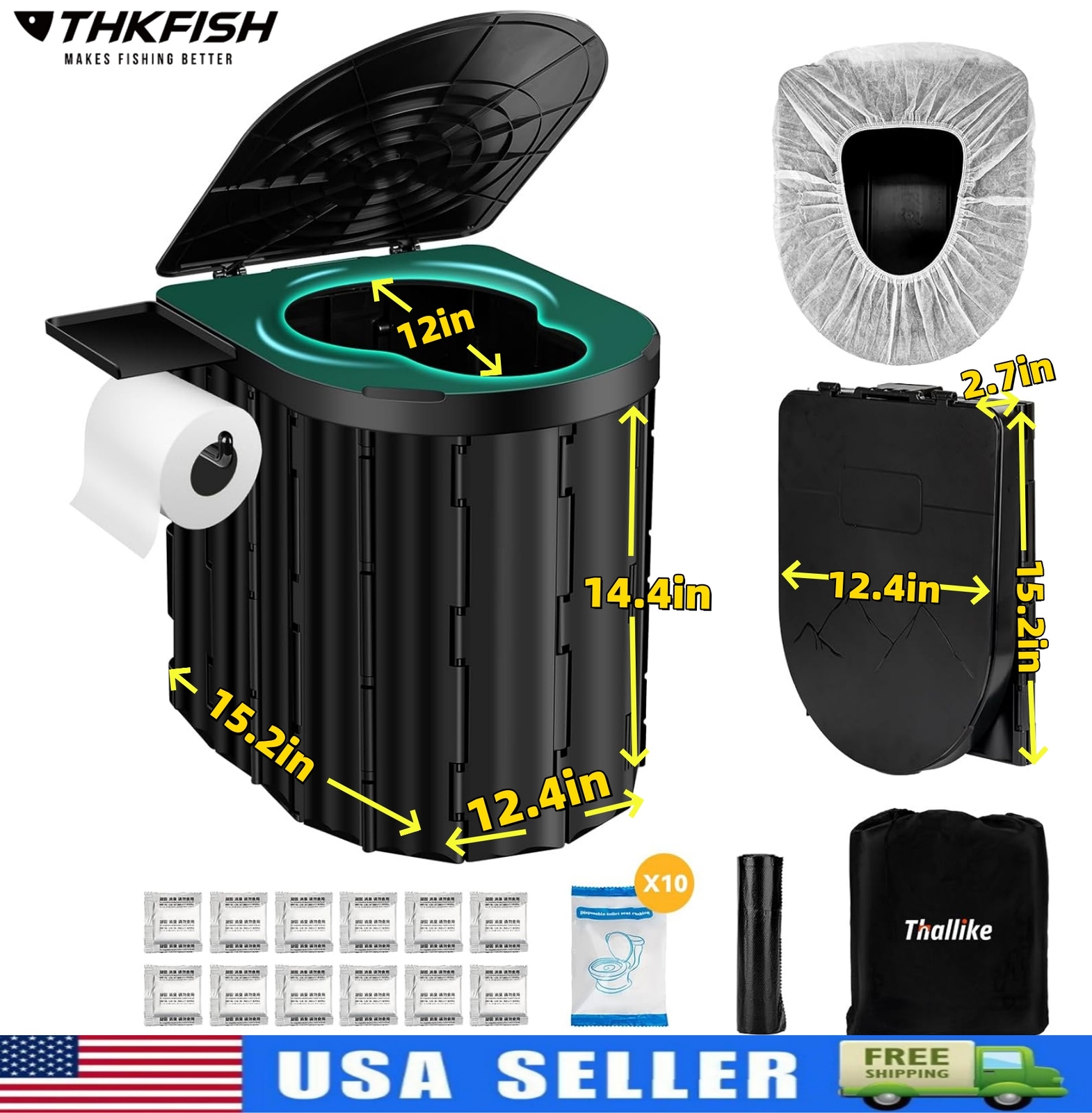 Upgrade XL Portable Toilet for Adults Extra Large Portable Travel Floding Toilet