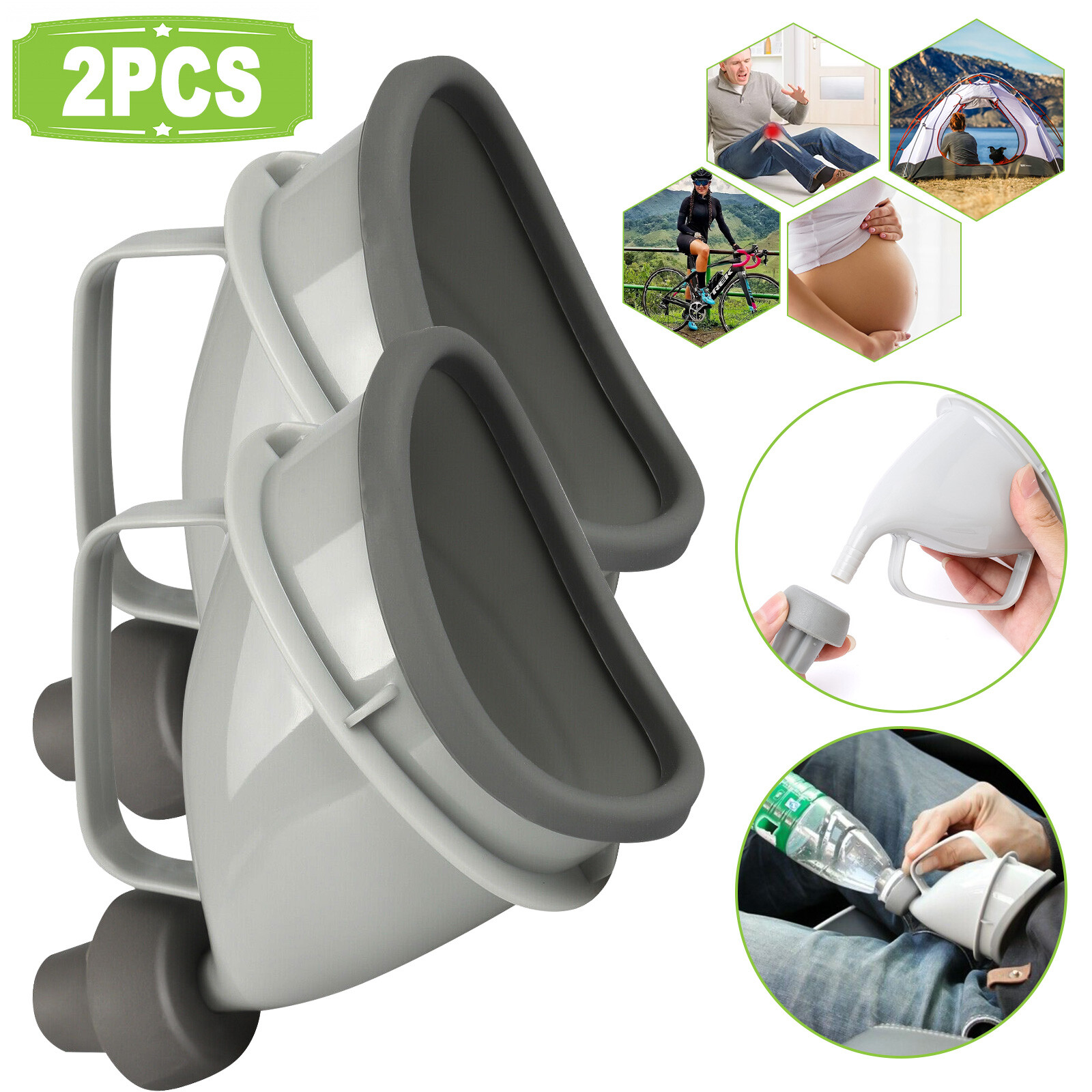 2x Portable Potty Pee Funnel Unisex Adult Emergency Urinal Device Outdoor Toilet