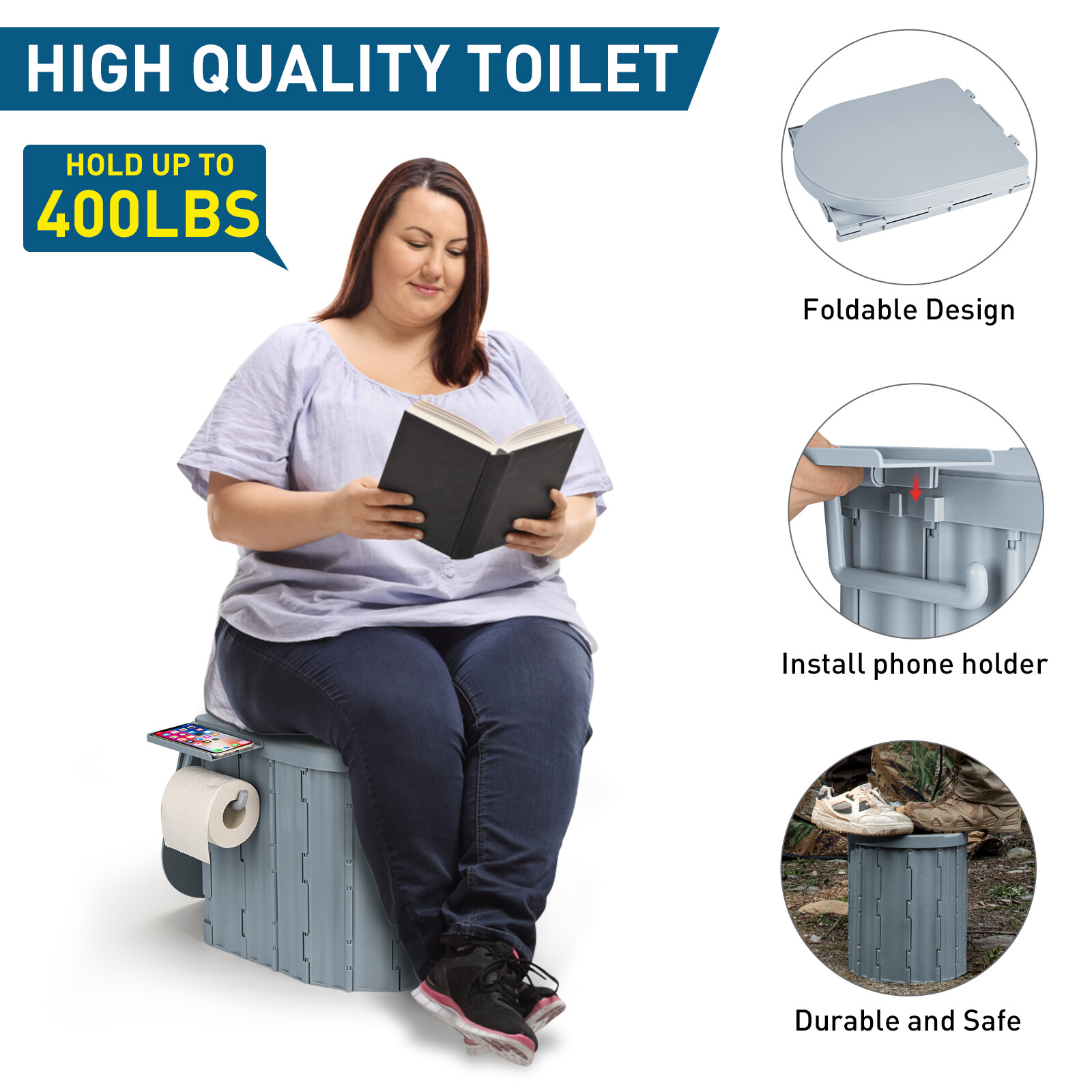 74.8in Portable Toilet with Pop Up Privacy Tent Large Portable Toilet for Adults