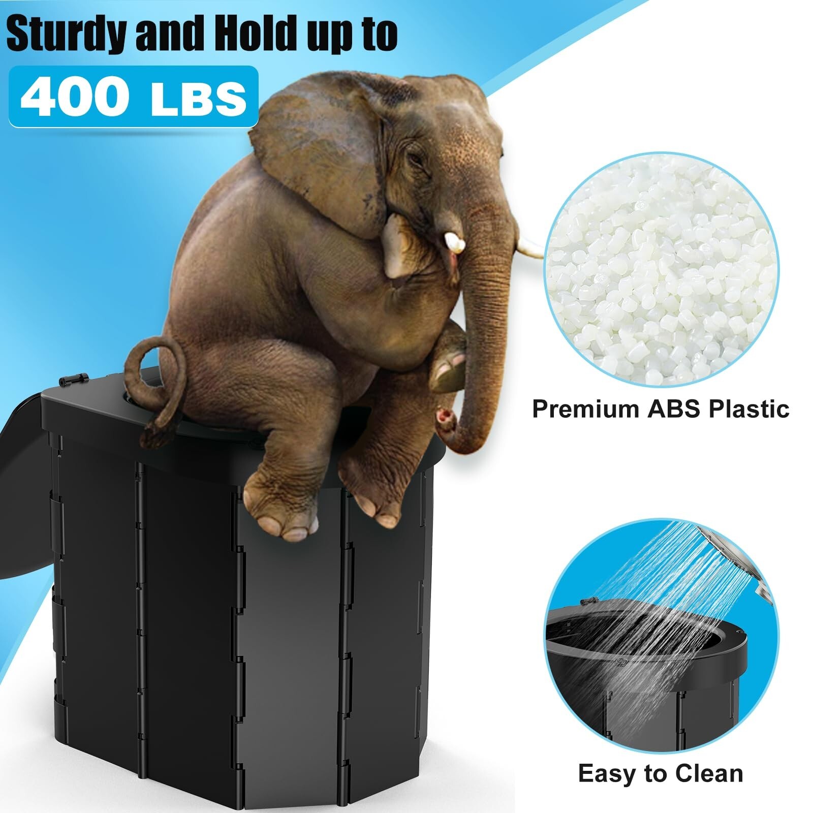 Portable Folding Camping Toilet with Lid and Retractable Toilet Paper Holder