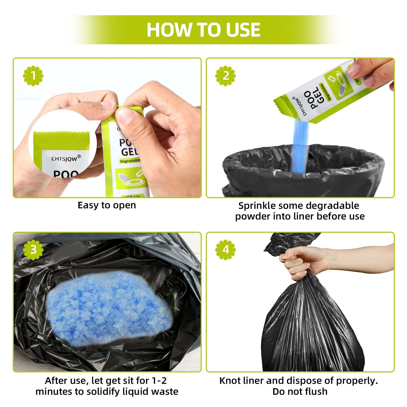 Portable Toilet Absorbent Gel, 25 Pack Poo Urine Deodorizing Treatment for Ca…