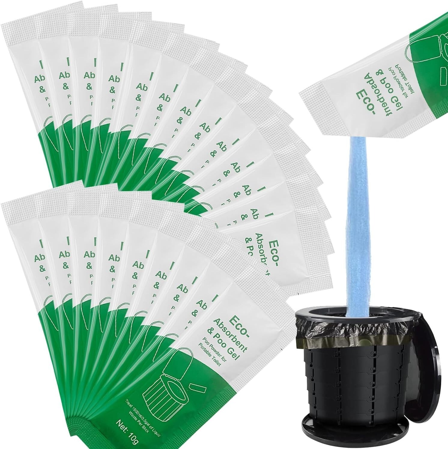 New! 30 Pack Eco absorbent & Poo Gel Packets For Portable Toilet Camping (B16)