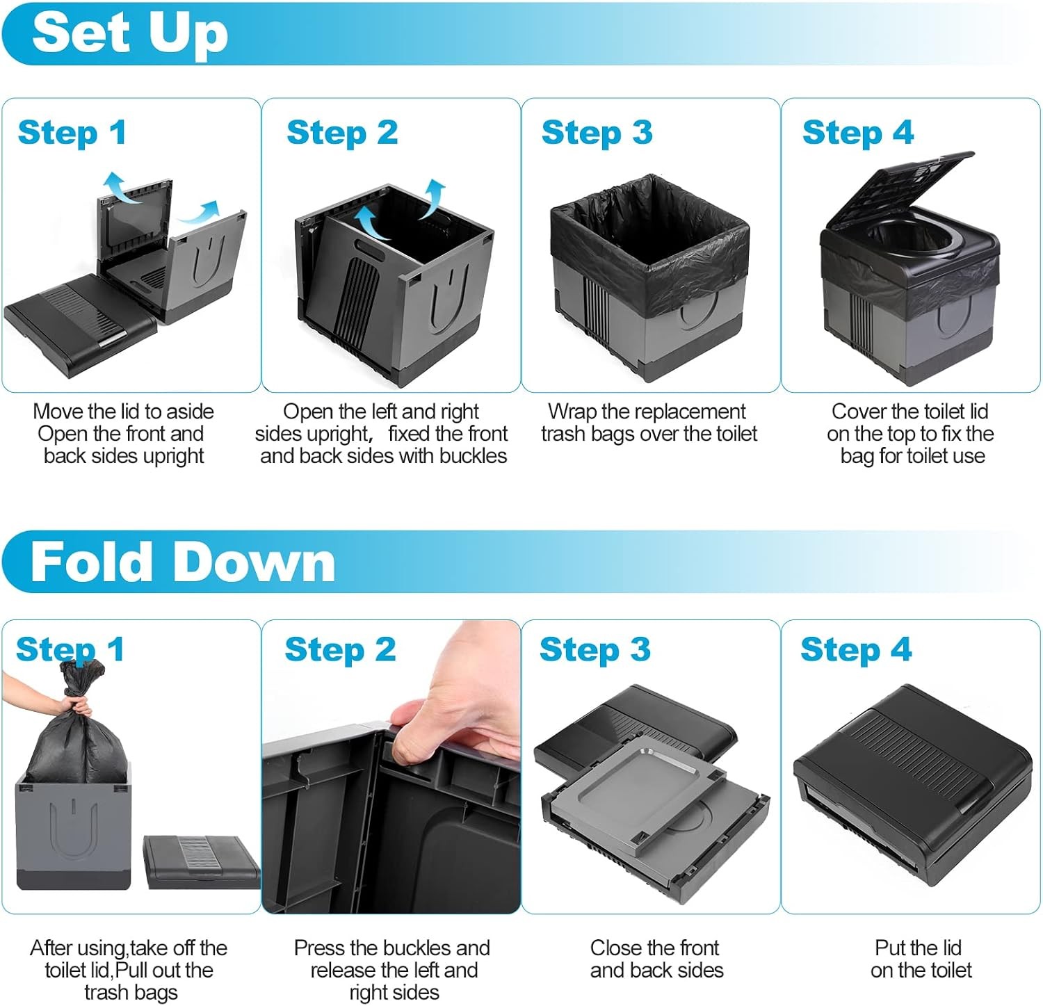 XXL Portable Toilet Camping Toilets for Car Indoor Outdoor Commode Foldable T…