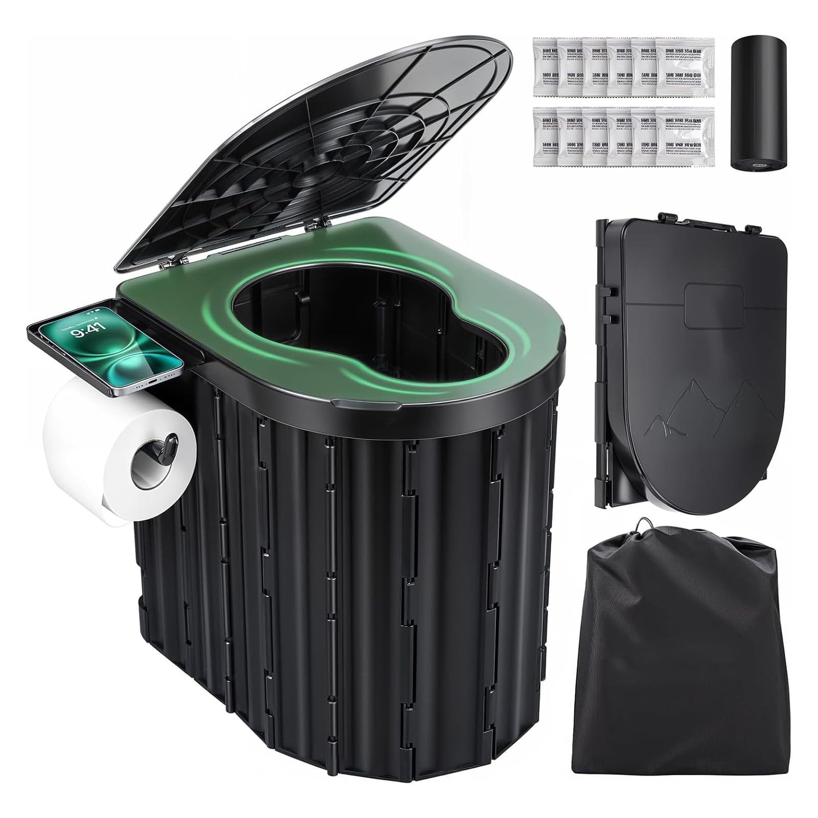 Portable Camping Toilet Heavy Duty Folding Travel Potty 450lb Lid