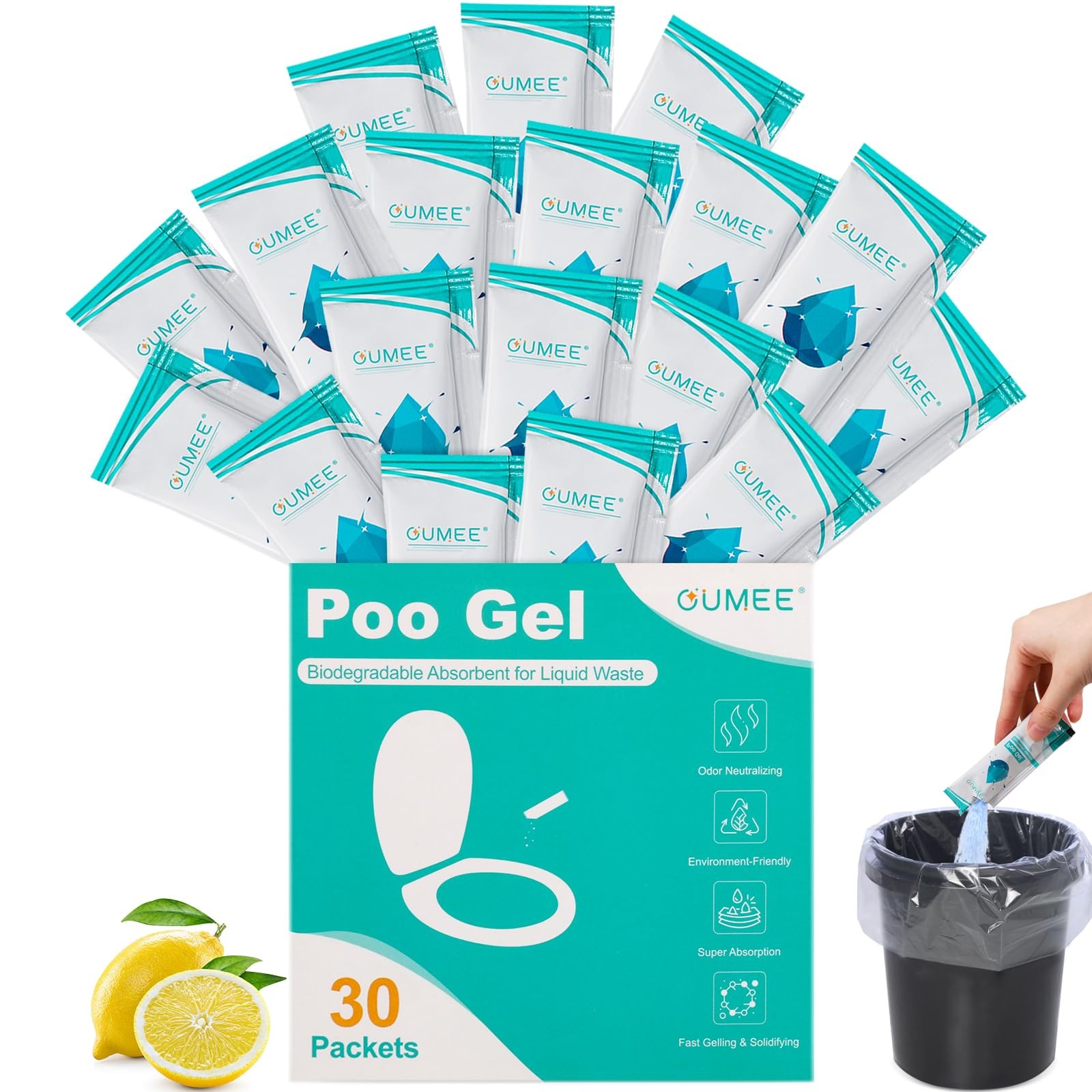 30 Pack Lemon Portable Toilet Gel 0.35 Ounce (Pack of 30), Lemon-30 Packets