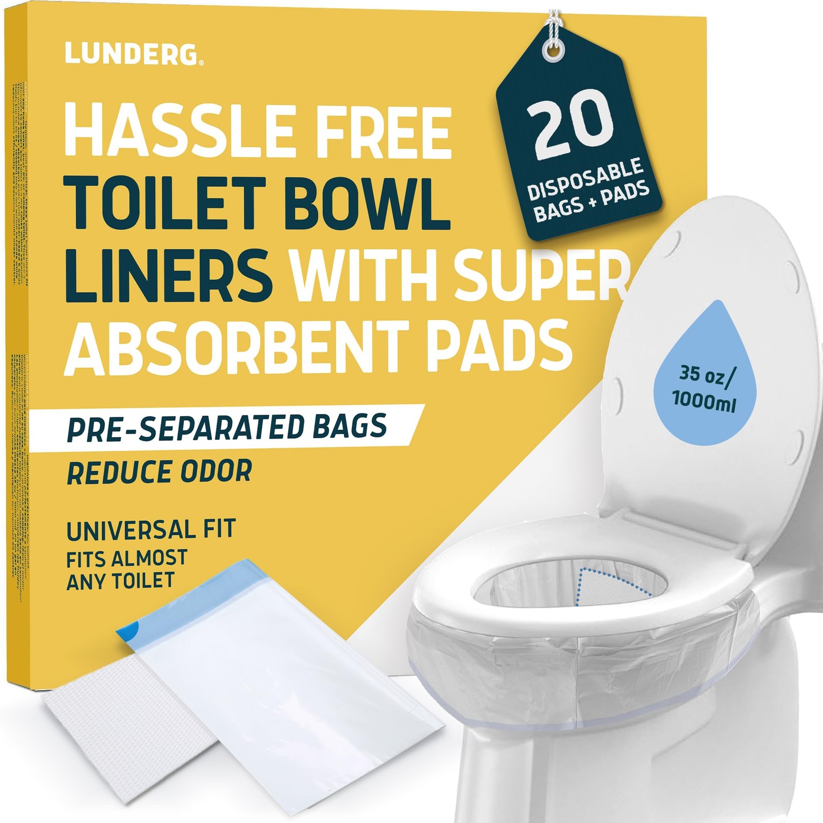 Toilet Liners with Lemon Super Absorbent Pads Value Pack 20 Disposable Toile…
