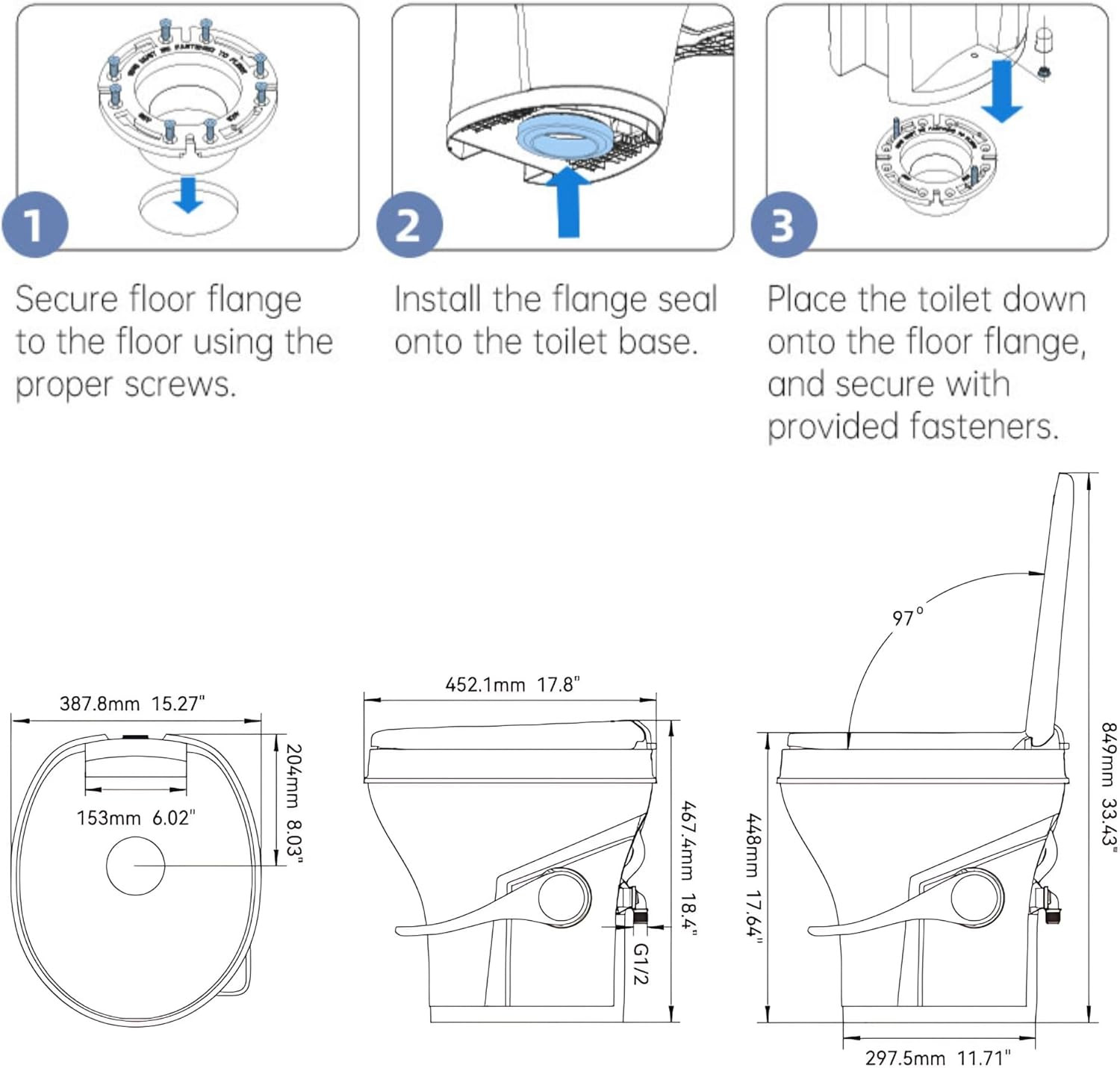 Residential Height Camper/Rv Toilet with Sprayer Attachment, 18.5” Standard Heig