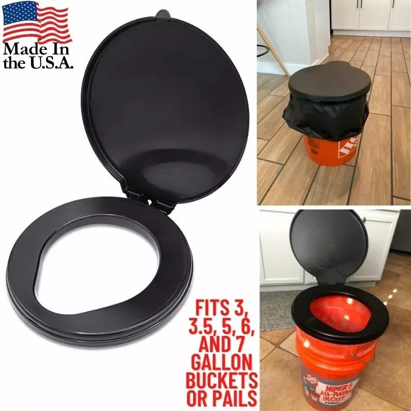 5 Gallon Bucket Toilet Seat w/ Lid Travel Outdoor Camping Hiking Snap On Black