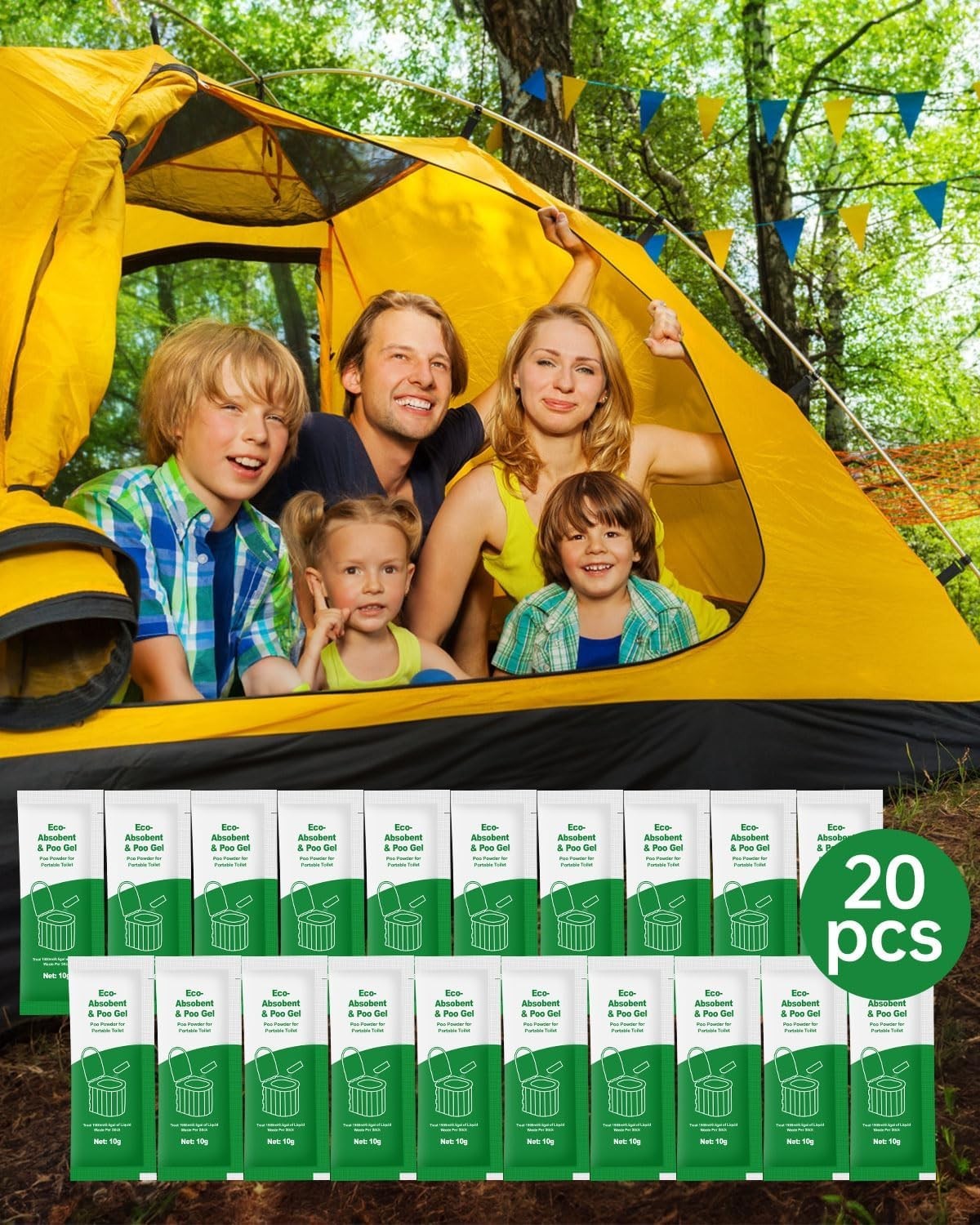 Poo Gel for Portable Toilet for Camping – 20 Packs Camping Toilet Bags Lemon Eco