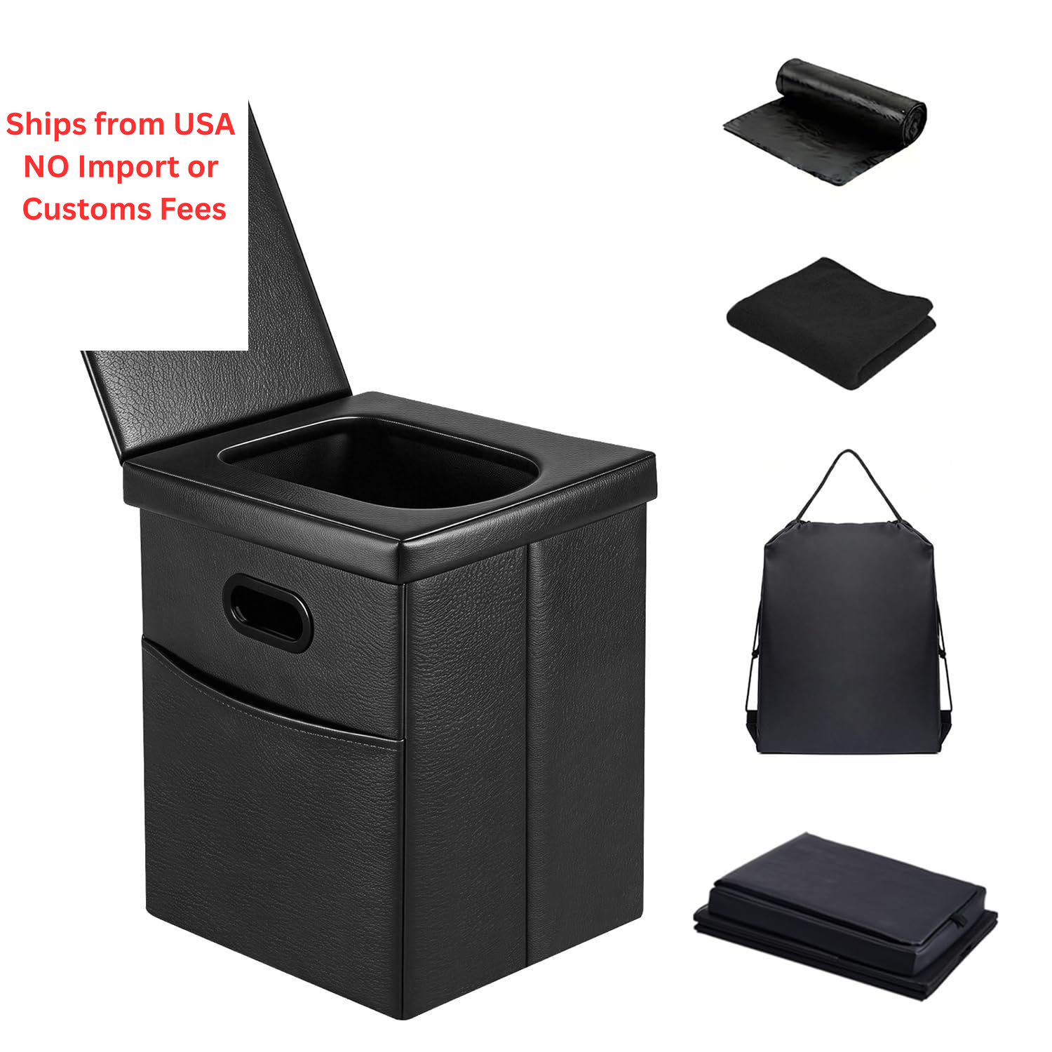 Panmout 16.5″ XL Portable Toilet for Camping, Foldable Travel Black