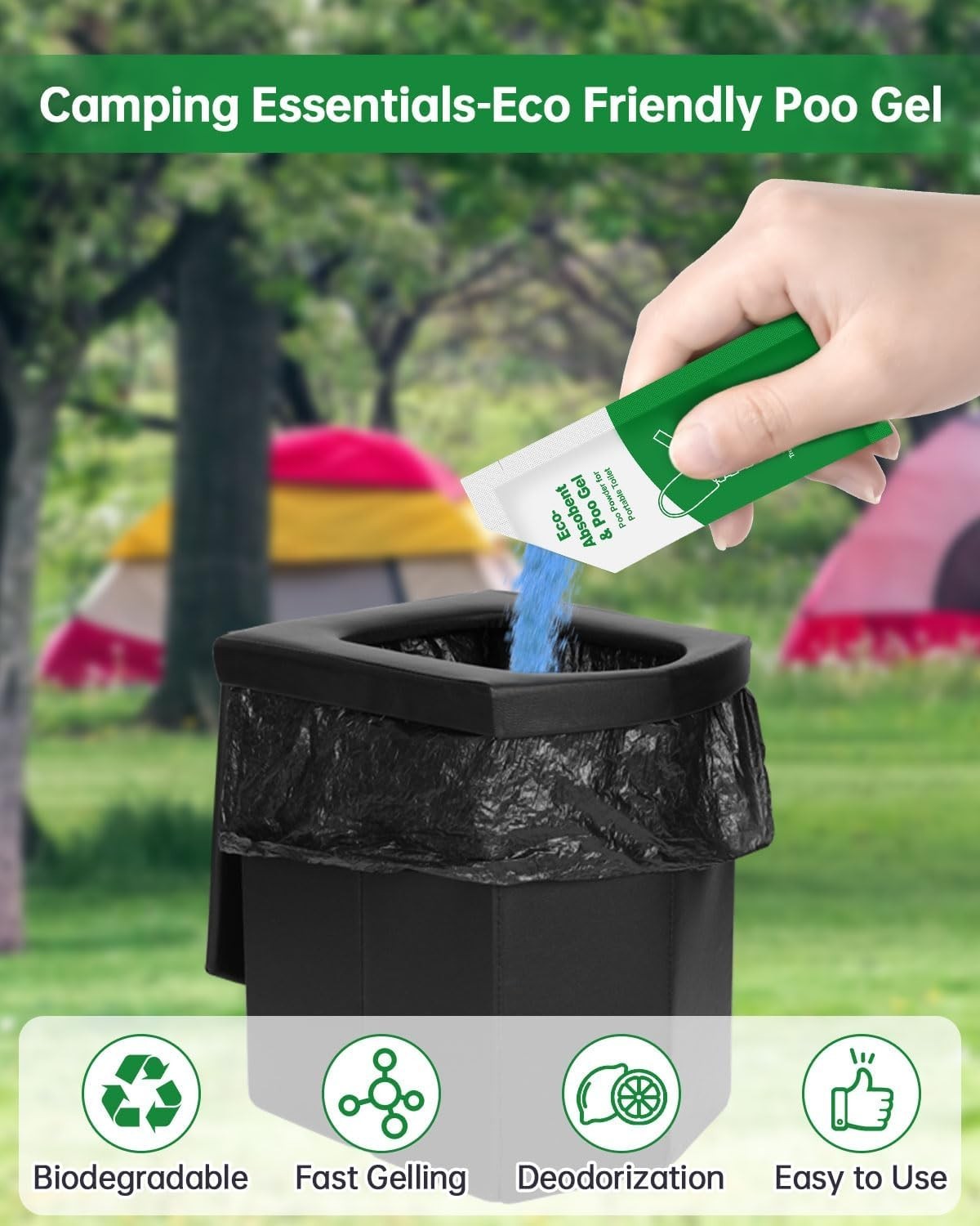 Poo Gel for Portable Toilet for Camping – 20 Packs Camping Toilet Bags Lemon Eco
