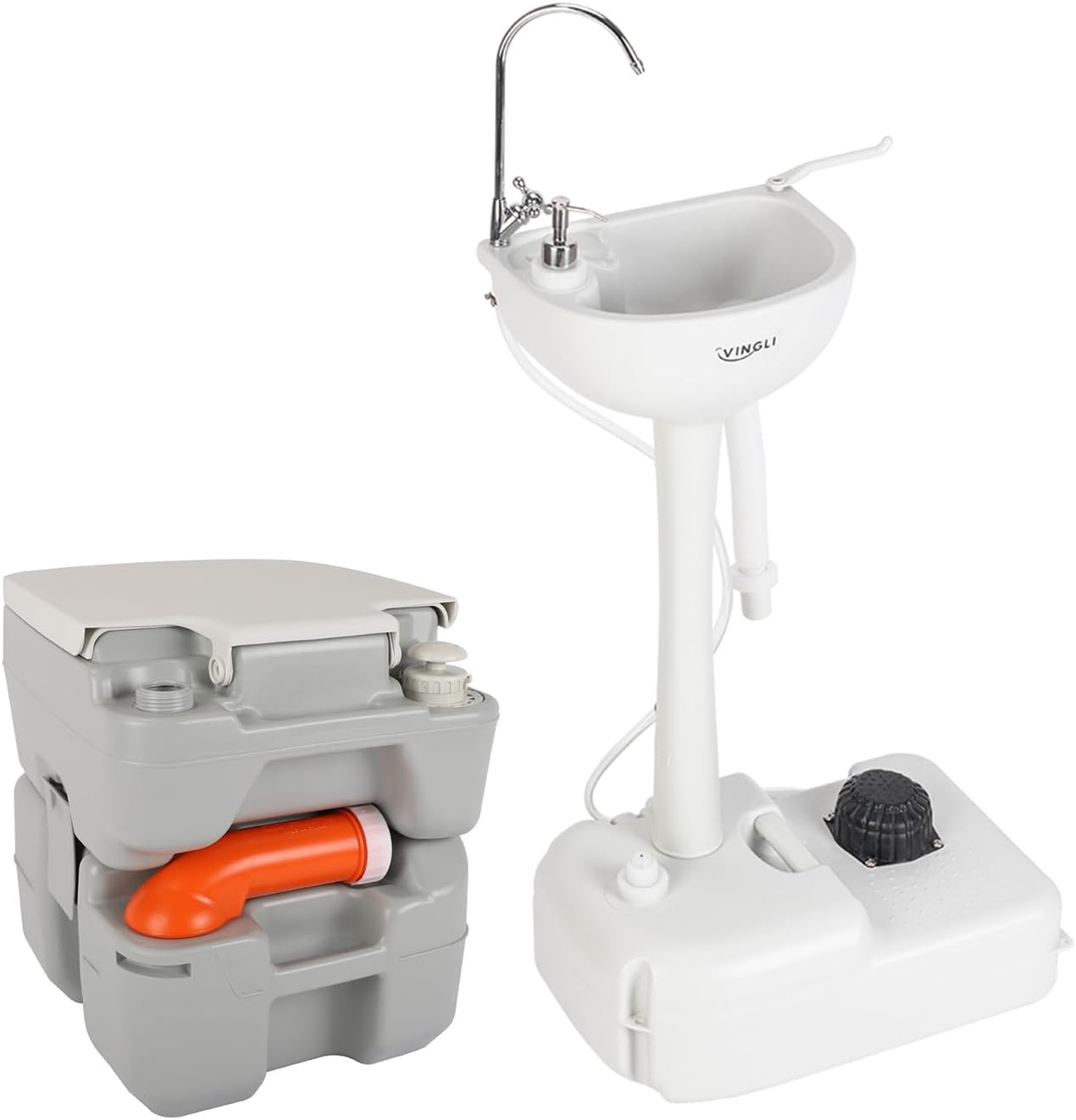 Portable Sink and Toilet Combo| Self-Contained 5 Gal Hand Washing Station and 5.