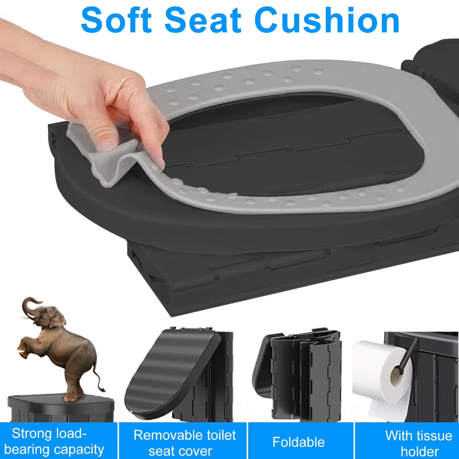 Portable Foldable Camping Toilet Set Privacy Tent Ergonomic Travel Potty Black