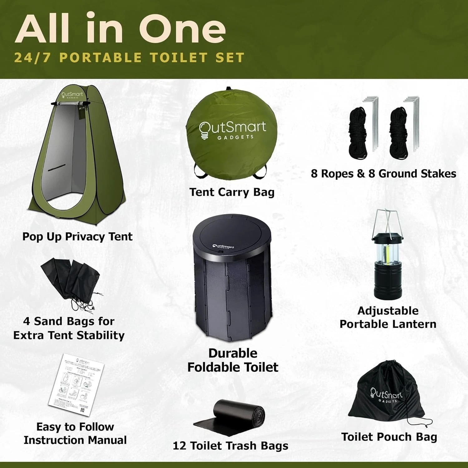 Portable Camping Toilet Set with Privacy Tent & Lantern