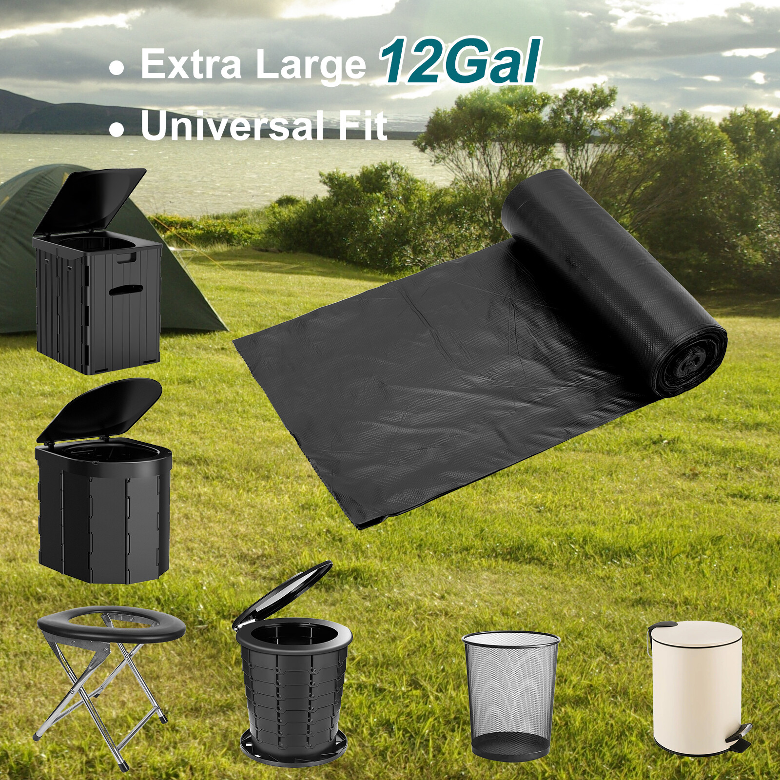 80 Counts Compostable Portable Toilet Bags 26*26IN 12 Gal for Outdoor Indoor