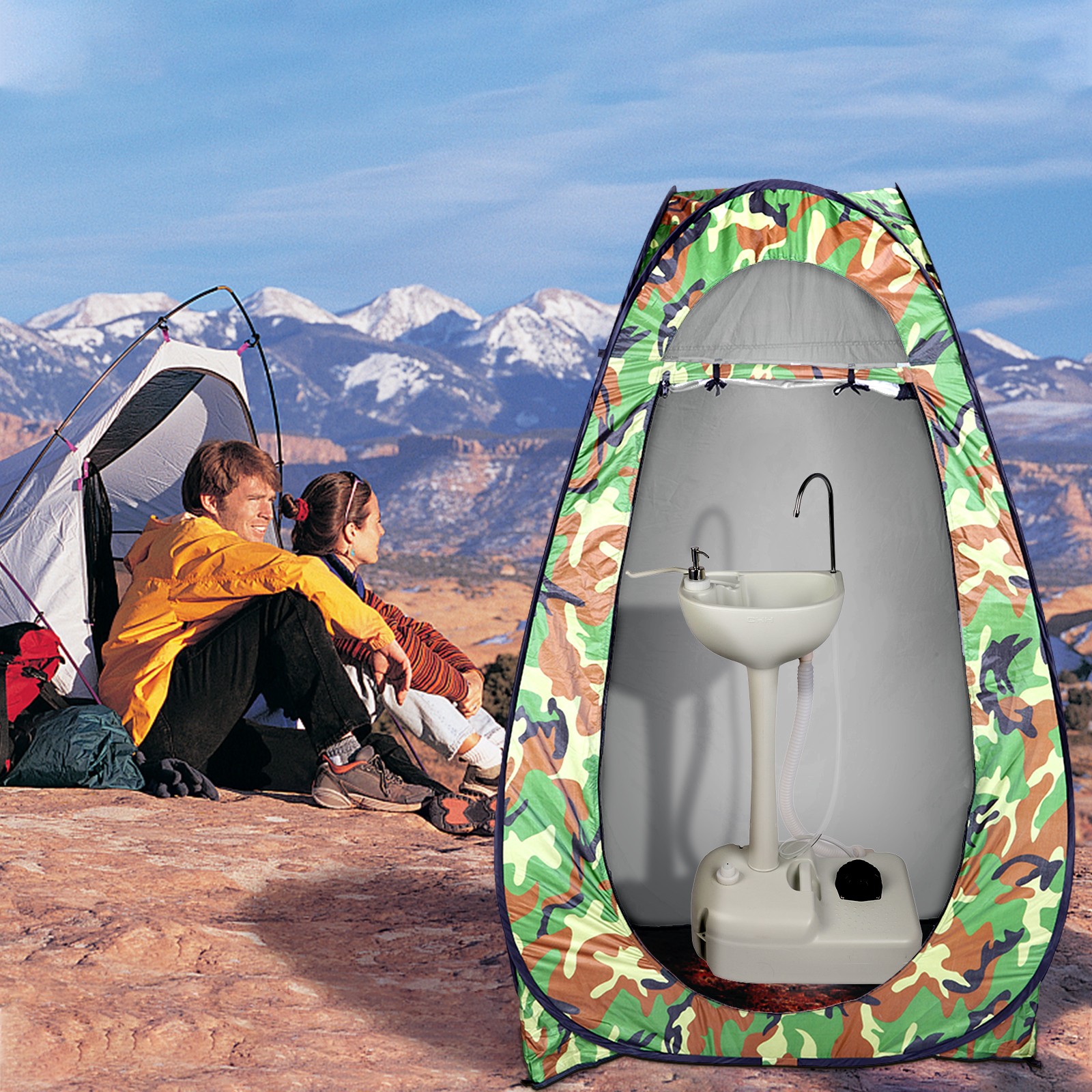 Removable Camping Hygiene Sink Water Tank Wash Basin Portable RV Home w/Wheels