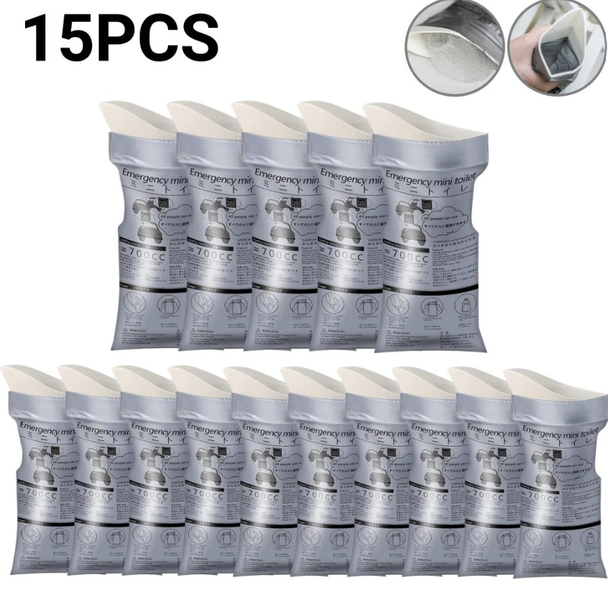 15pcs Outdoor Emergency Urine Bags Disposable Travel Portable Pee Bags – NEW