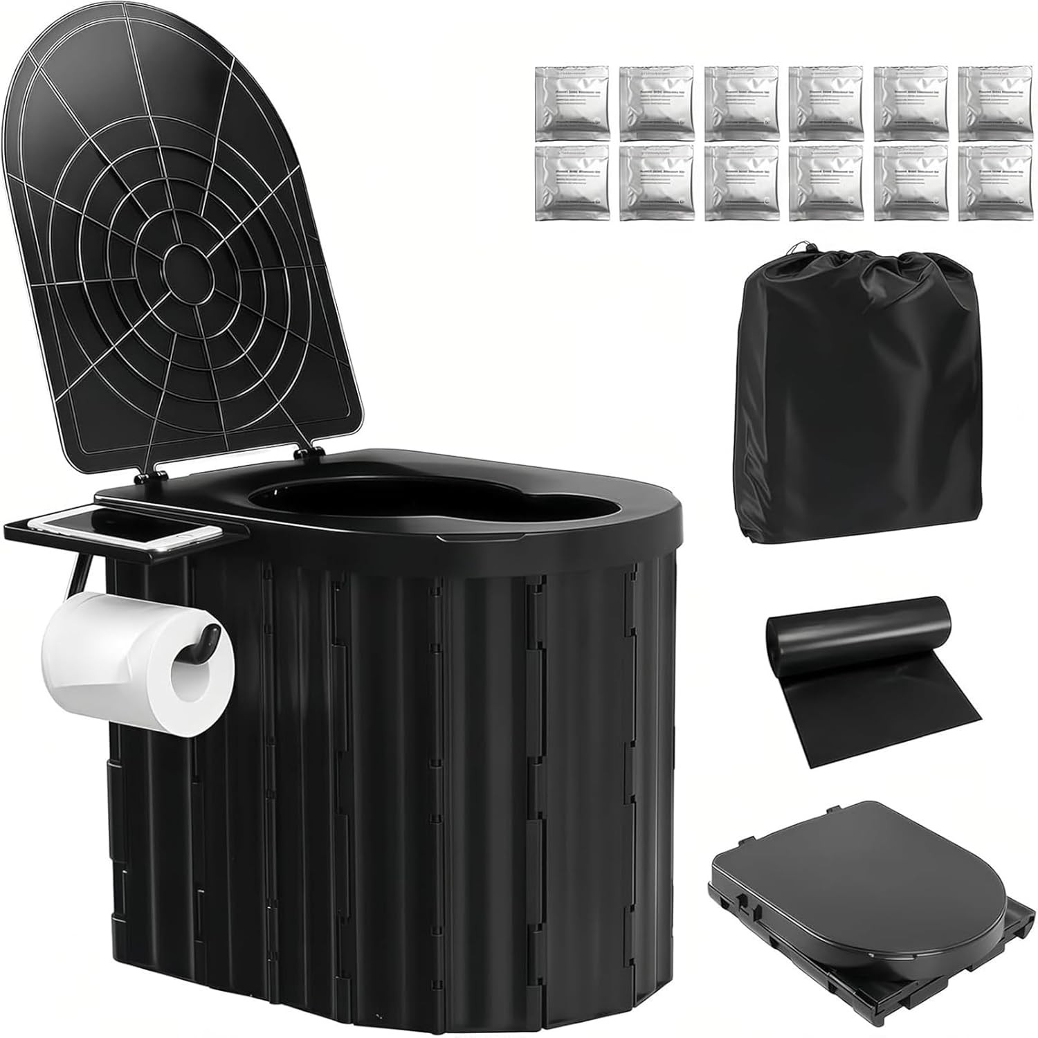 Portable Camping Toilet for Adults with Handle and Detachable Bracket, Outdoo…