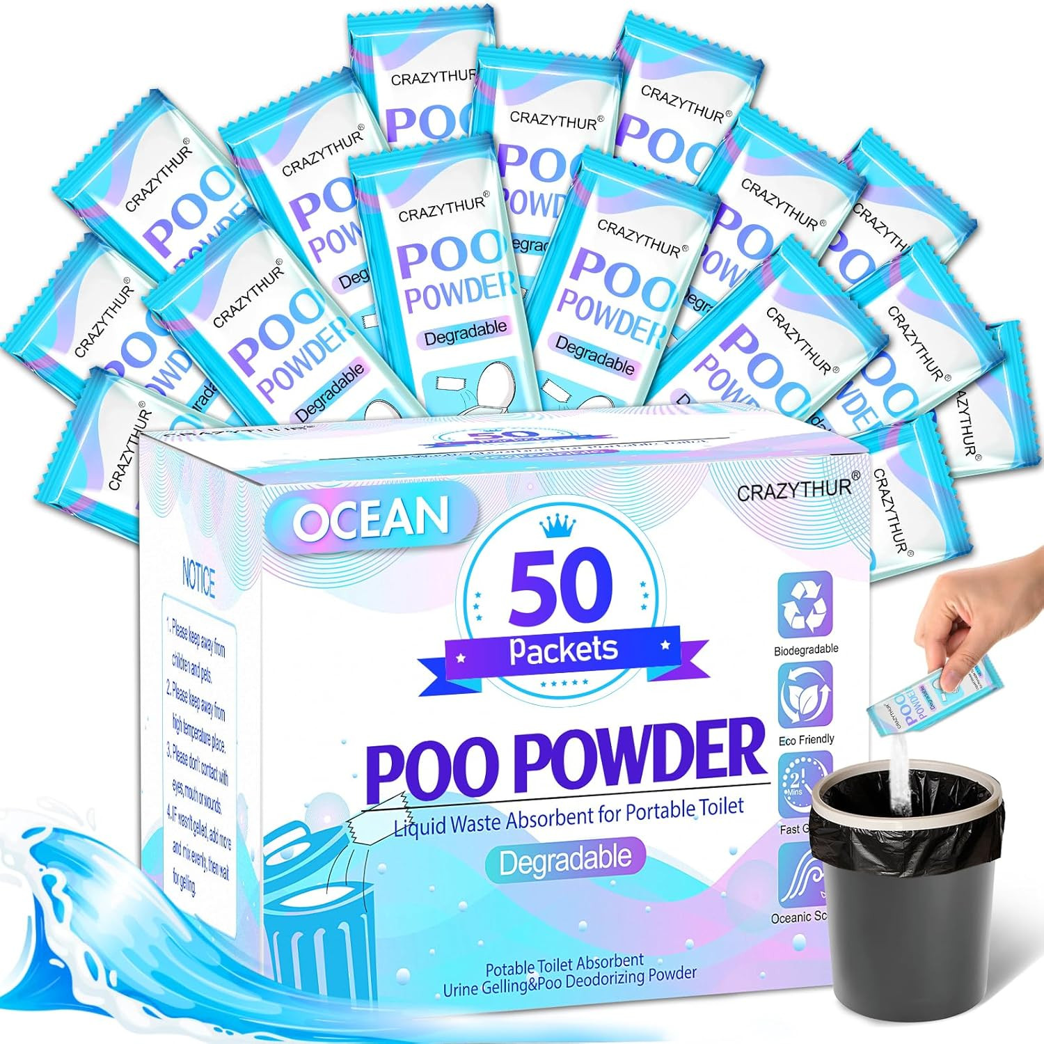Portable Toilet Gel, Poo Powder for Portable Toilet, Camping Toilet Gel, Pee …