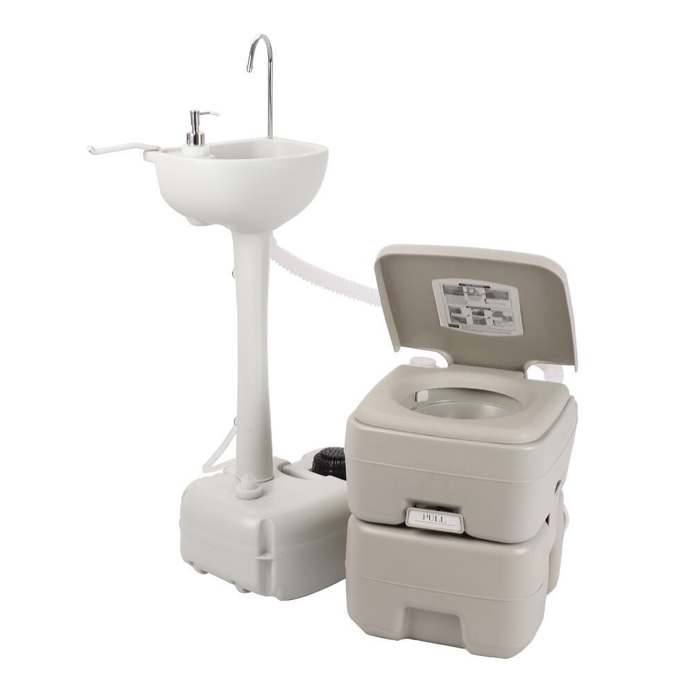 US Portable Removable Outdoor Hand Sink with RV Camper Gravity Flush Toilet Kit