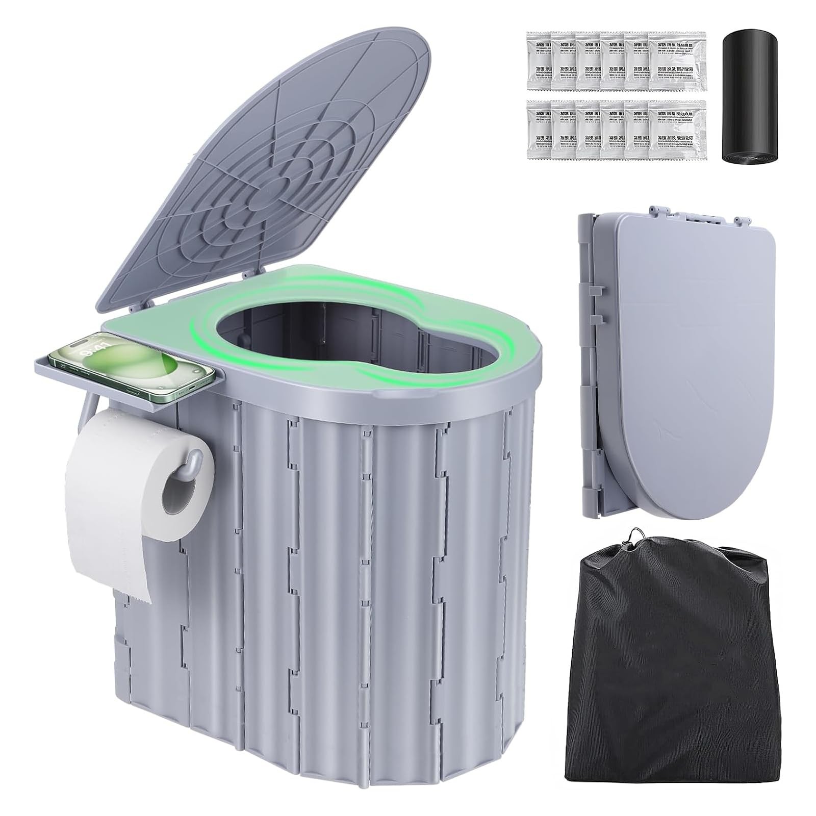 Portable Camping Toilet Adult Folding Travel Potty Heavy Duty 450lb Lid Holder