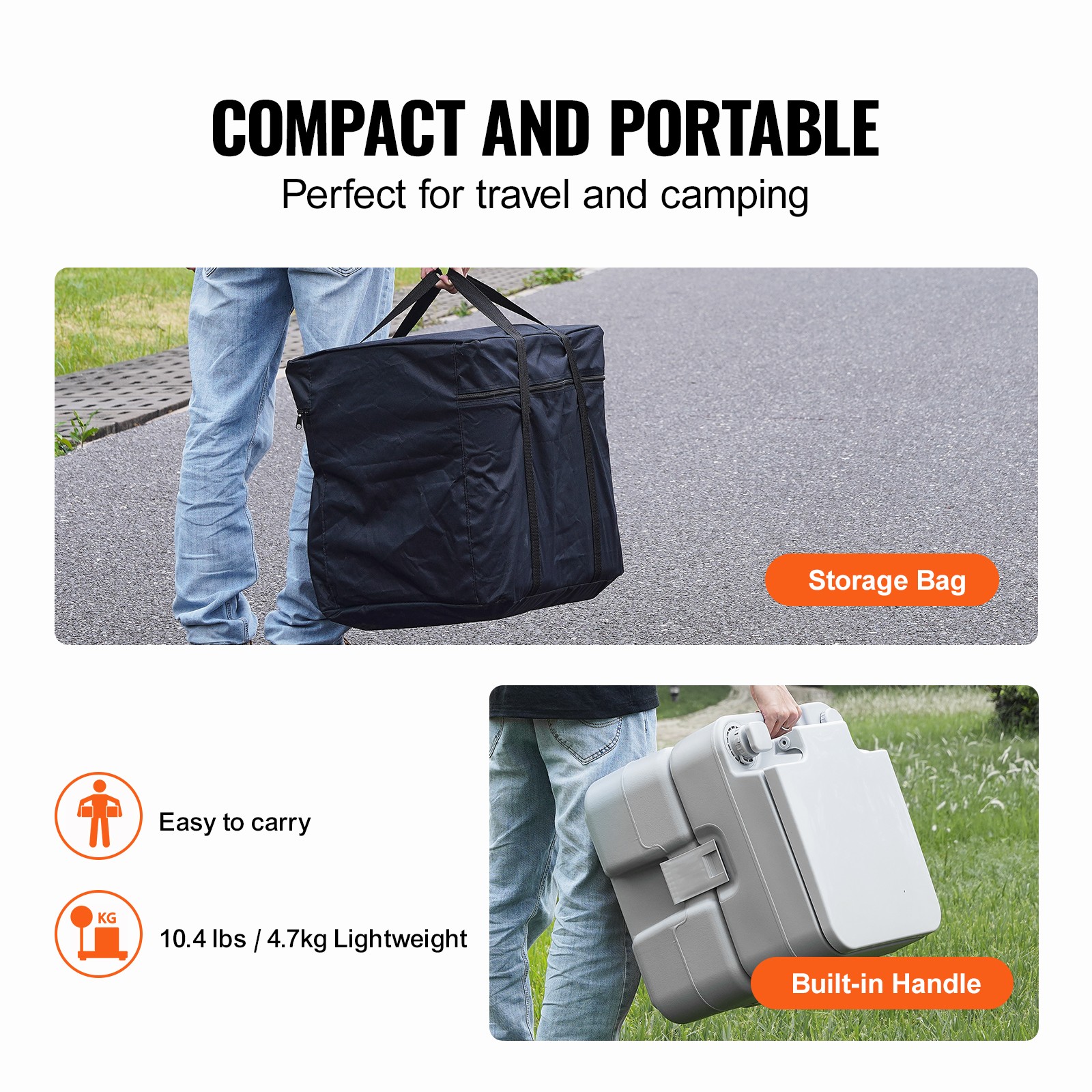 VEVOR Portable Toilet Flush Travel Camping 5.3 Gal Commode Potty with Carry Bag