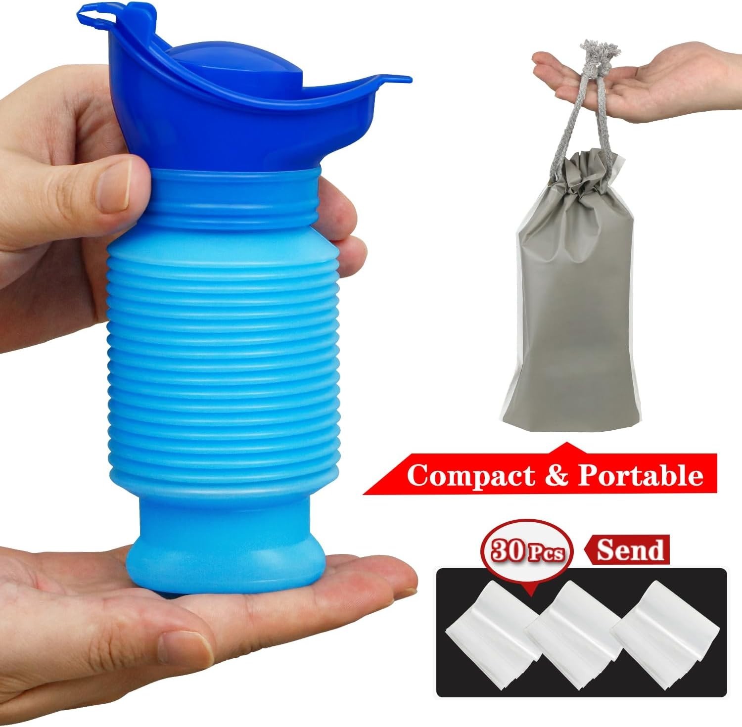 Portable Urinal Bottle 2 Pack 750ml Leakproof Car Travel Pee Bottle Blue Black
