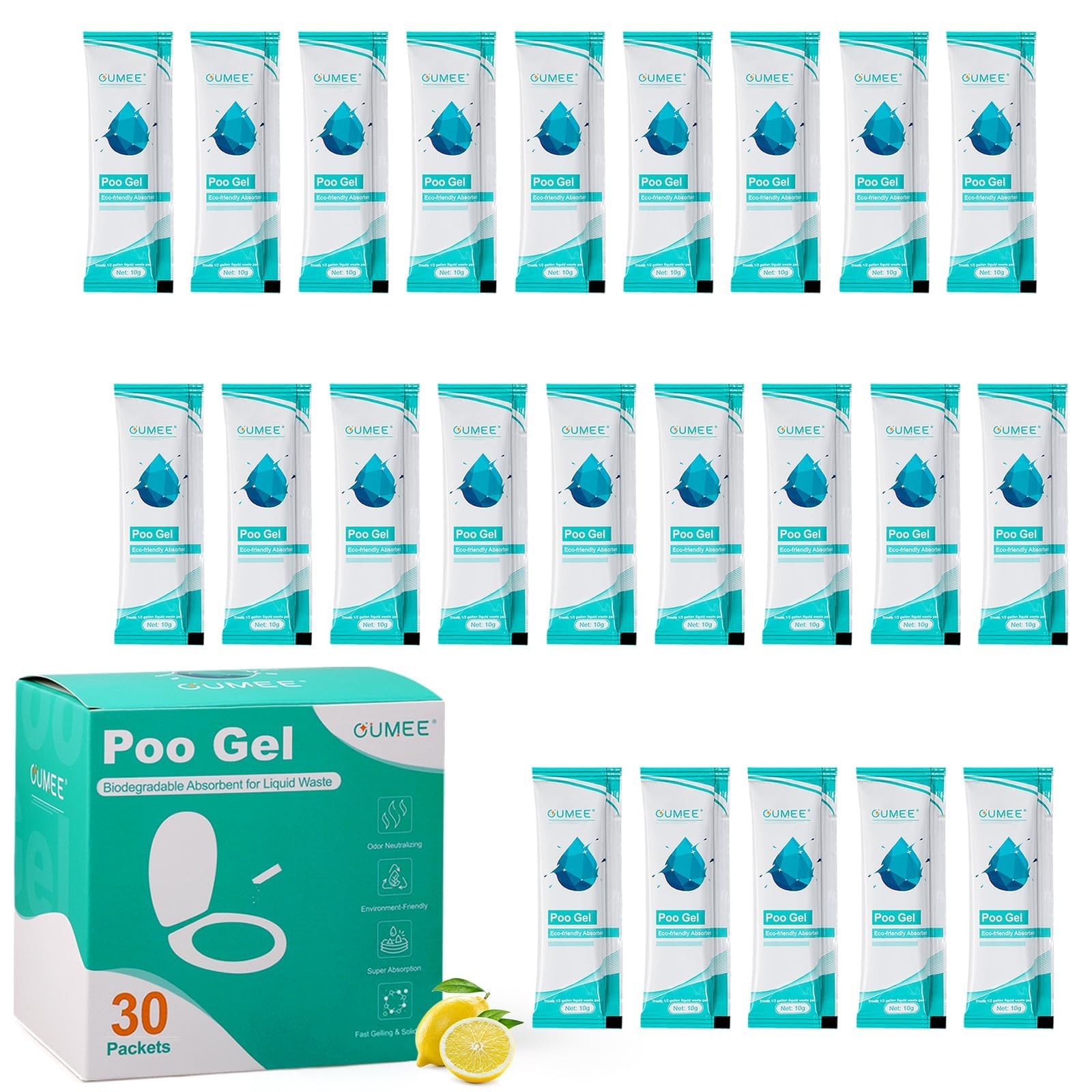 50 Pack Lemon Portable Toilet Gel 0.21 Ounce (Pack of 50), Lemon-50 Packets