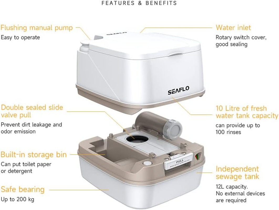 12L Premium Portable Travel Toilet – 3.2 Gallon Waste Tank, 2.6 Gallon Fresh Wat