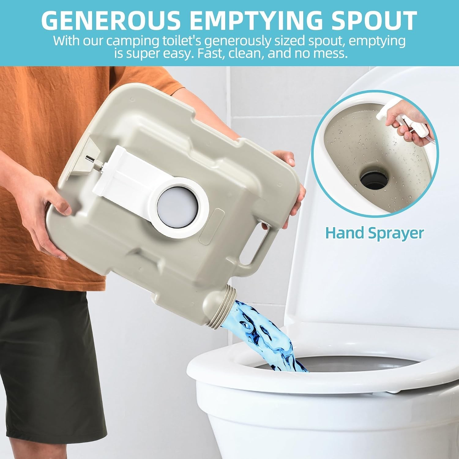 2.6 Gal Portable Toilet for Camping, RV Toilet with Diagonal Elongated Bowl S…