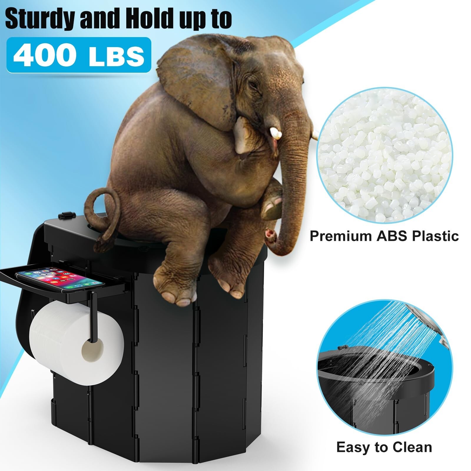 US Portable Camping Toilet with Detachable Phone Shelf and Toilet Paper Holder