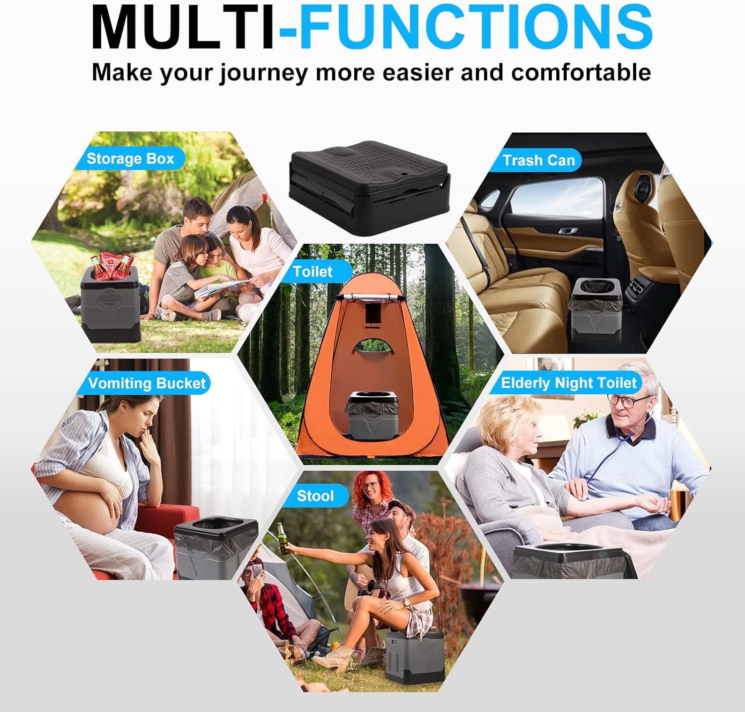 20L Portable Folding Toilet Seat For Camping Toilet Travel Hiking Outdoor Potty