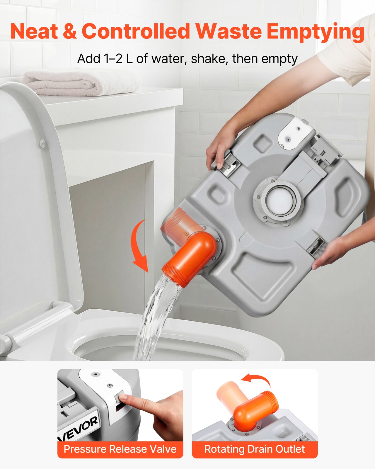 VEVOR Portable Toilet Outdoor Travel Potty 7.9 Gallon Flush for Camping Hiking