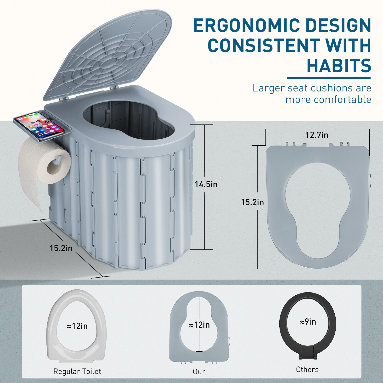 74.8in Portable Toilet with Pop Up Privacy Tent Large Portable Toilet for Adults