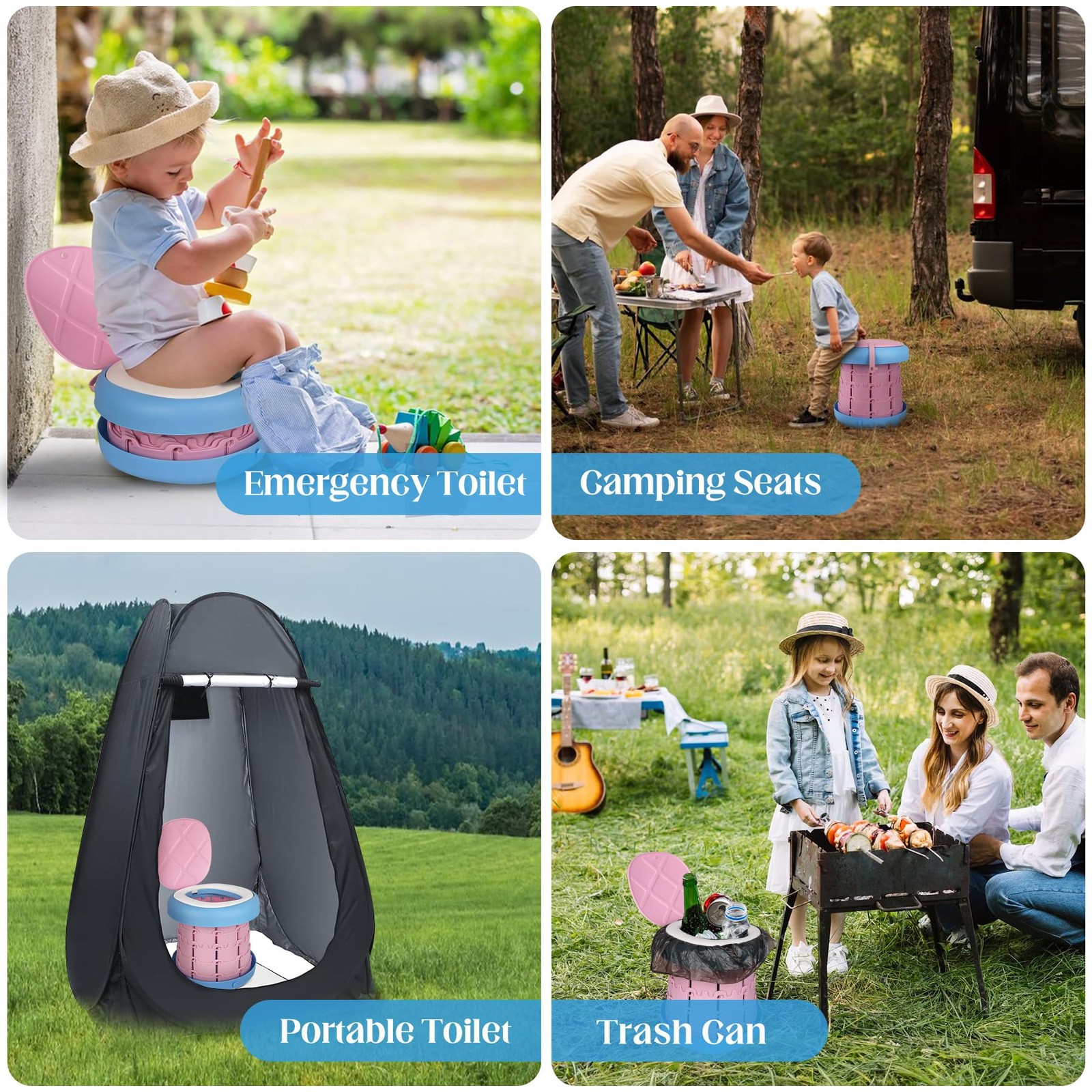 Portable Toilet Camping Foldable Potty for Toddler Adults Kids Travel Potty f…