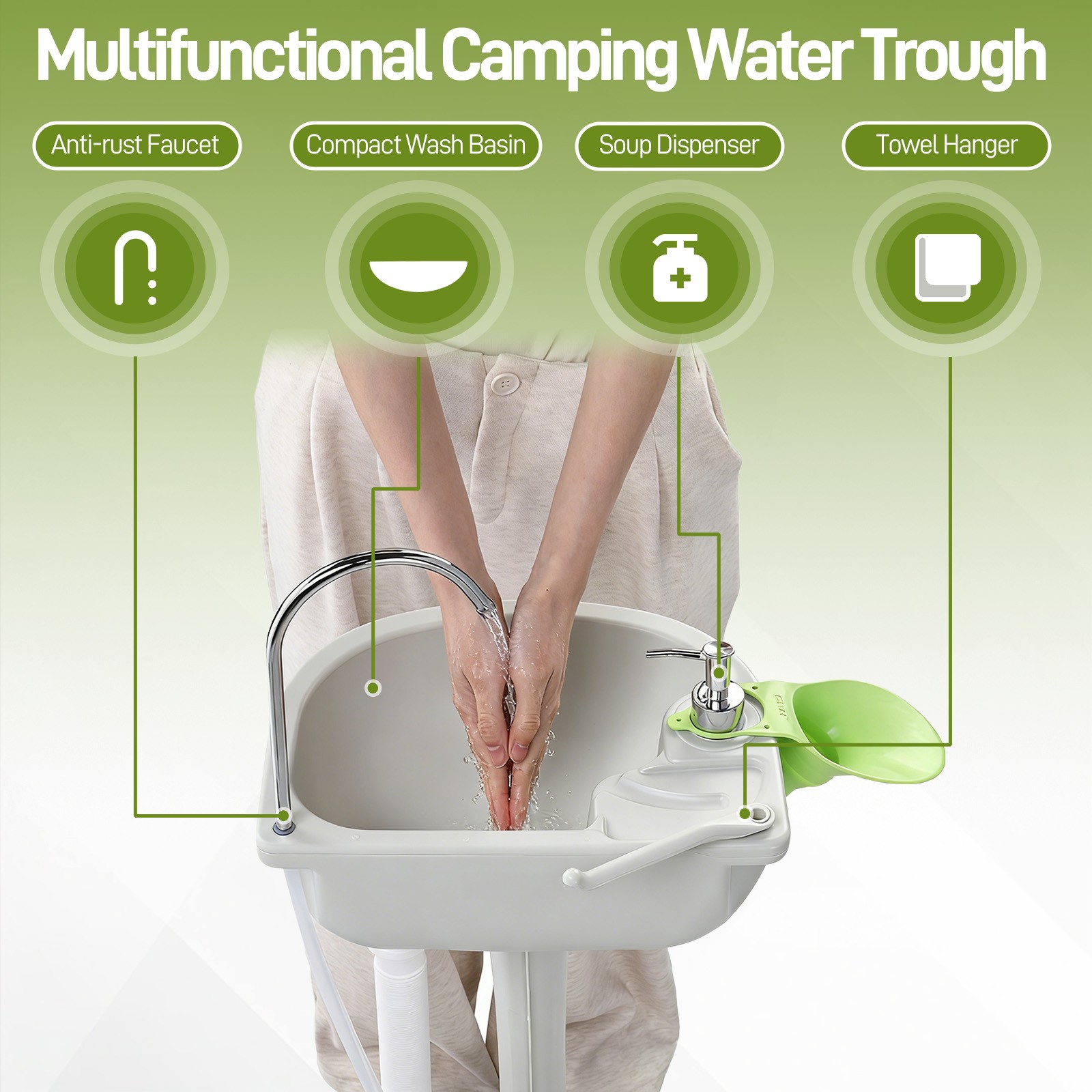 Removable Camping Hygiene Sink Water Tank Wash Basin Portable RV Home w/Wheels