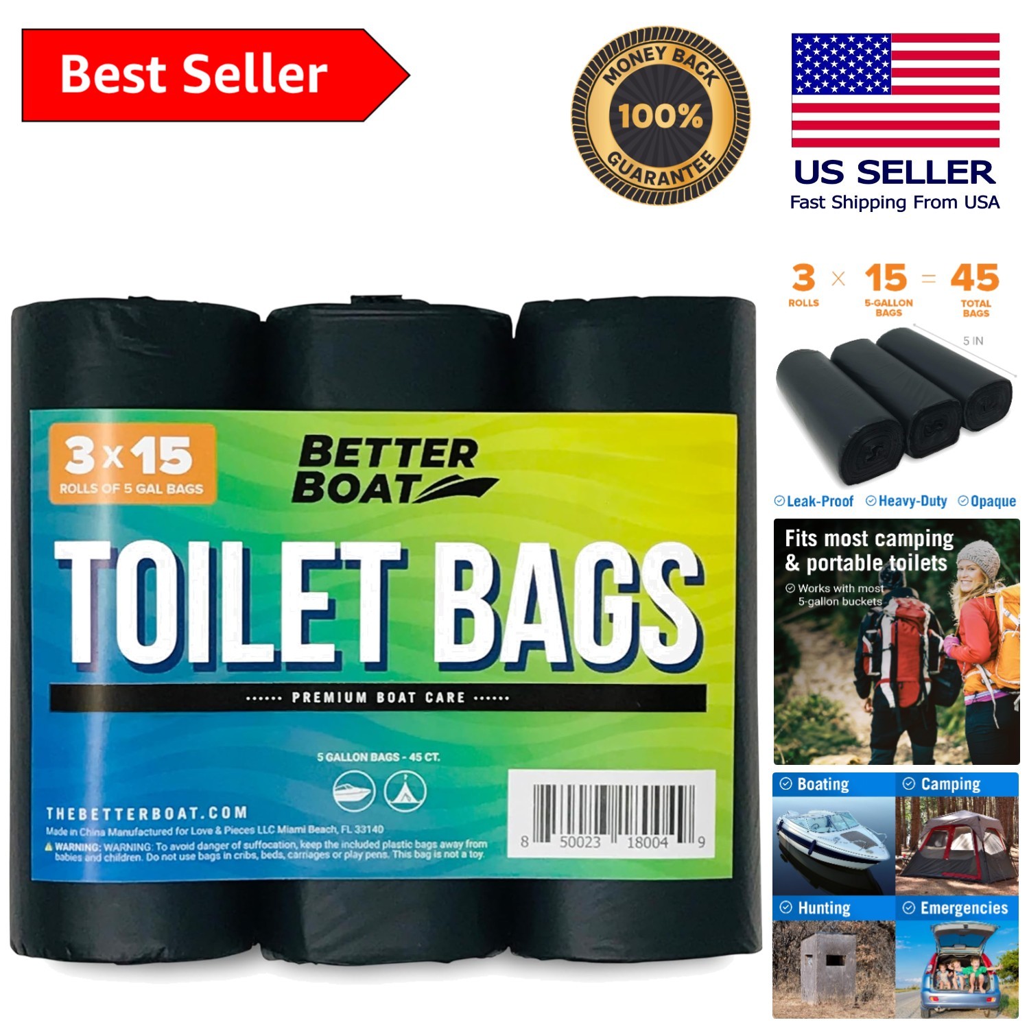 45 Leak-Proof Portable Toilet Bags – Fragrance-Free & Essential for Outdoor Fun