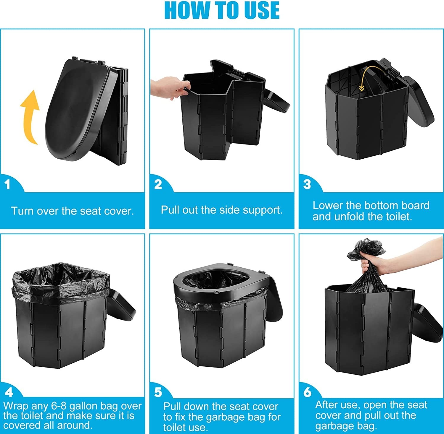 Portable Toilet with Lid, Retractable TP Holder, Carry Bag and Disposible Liner