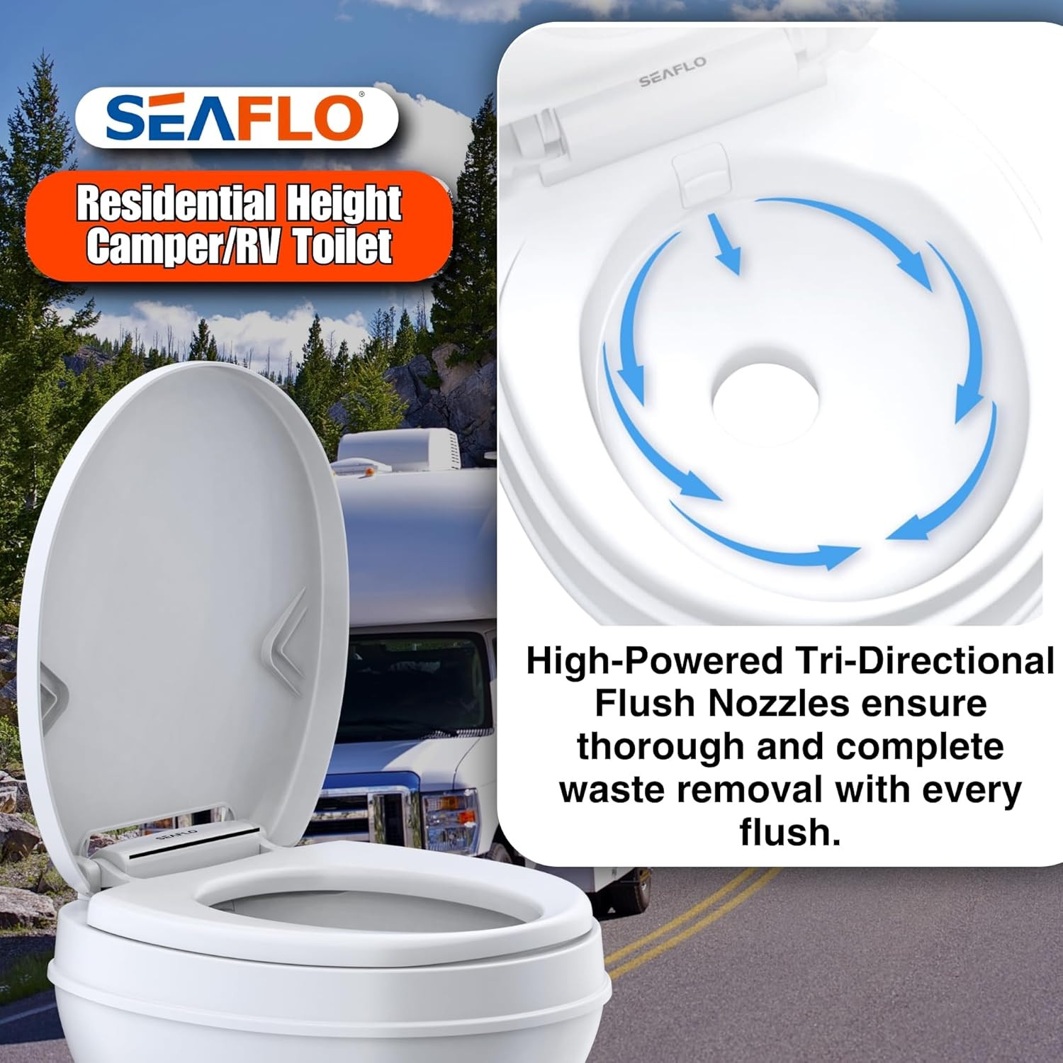 Residential Height Camper/Rv Toilet with Sprayer Attachment, 18.5” Standard Heig