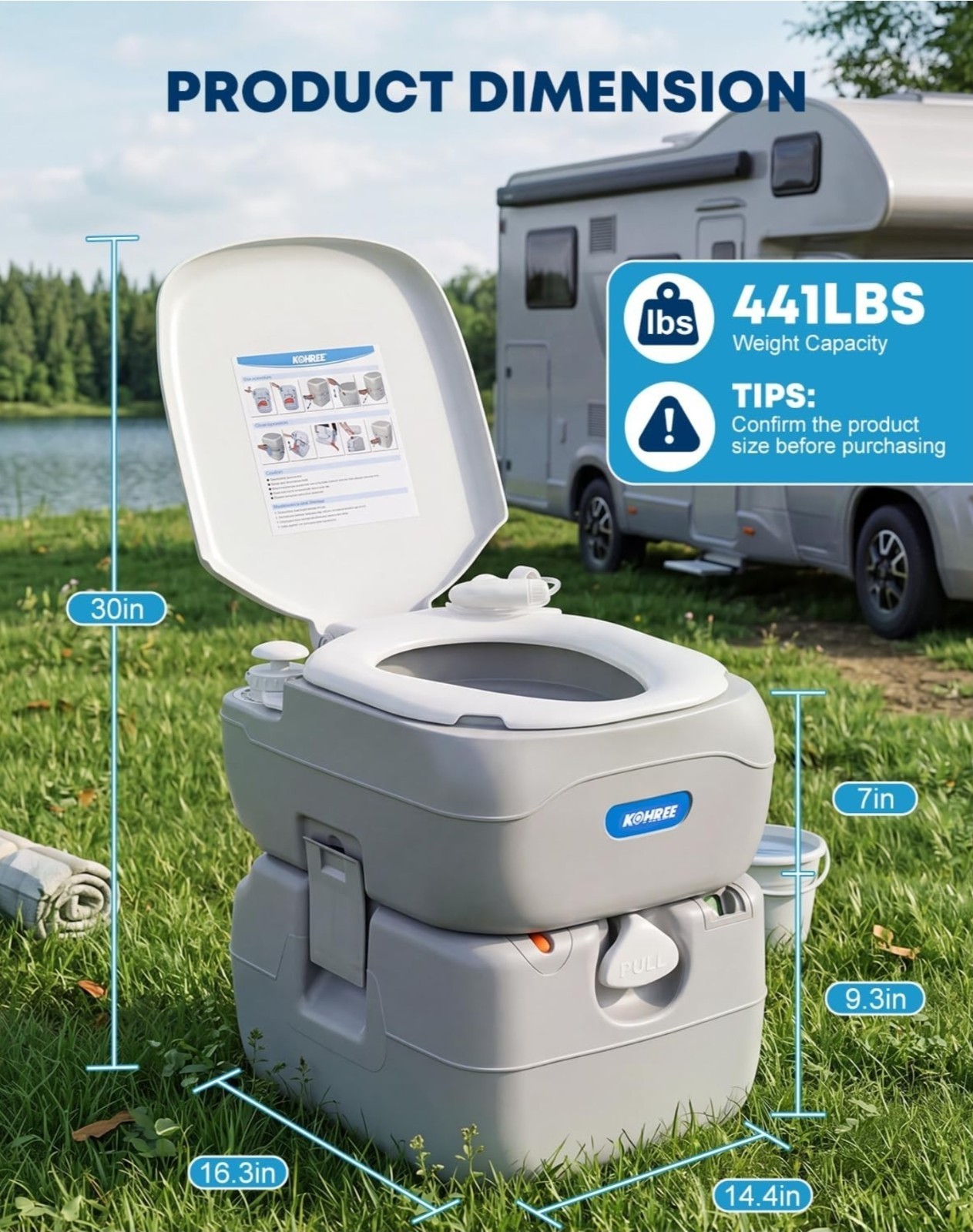 NEW! Kohree Portable Toilet For Camping, Boat w/Detachable Waste Tank