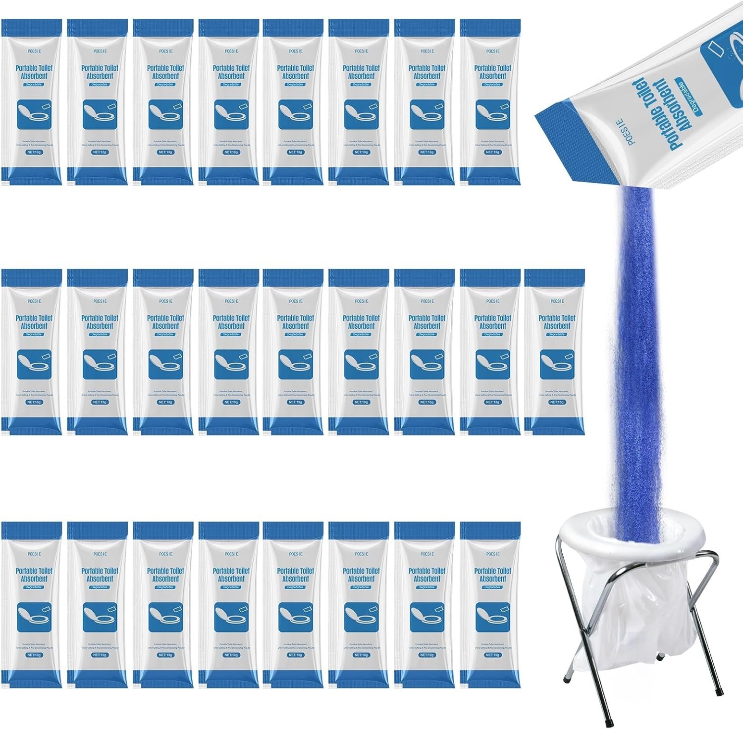 Lightweight Camping Toilet Gel Powder – 25 Convenient Packs for Any Adventure