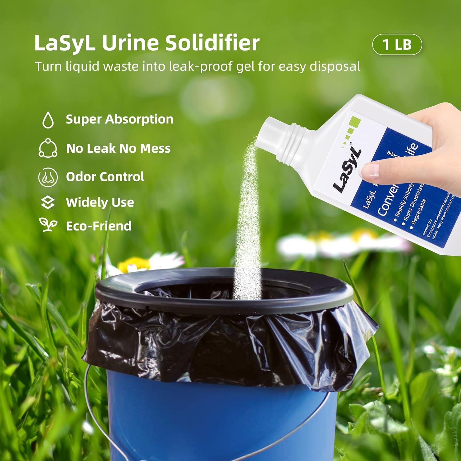LaSyL Super Absorbent Powder – 50/100/200 use, Solidify & Gel Urine in 1 Min, De