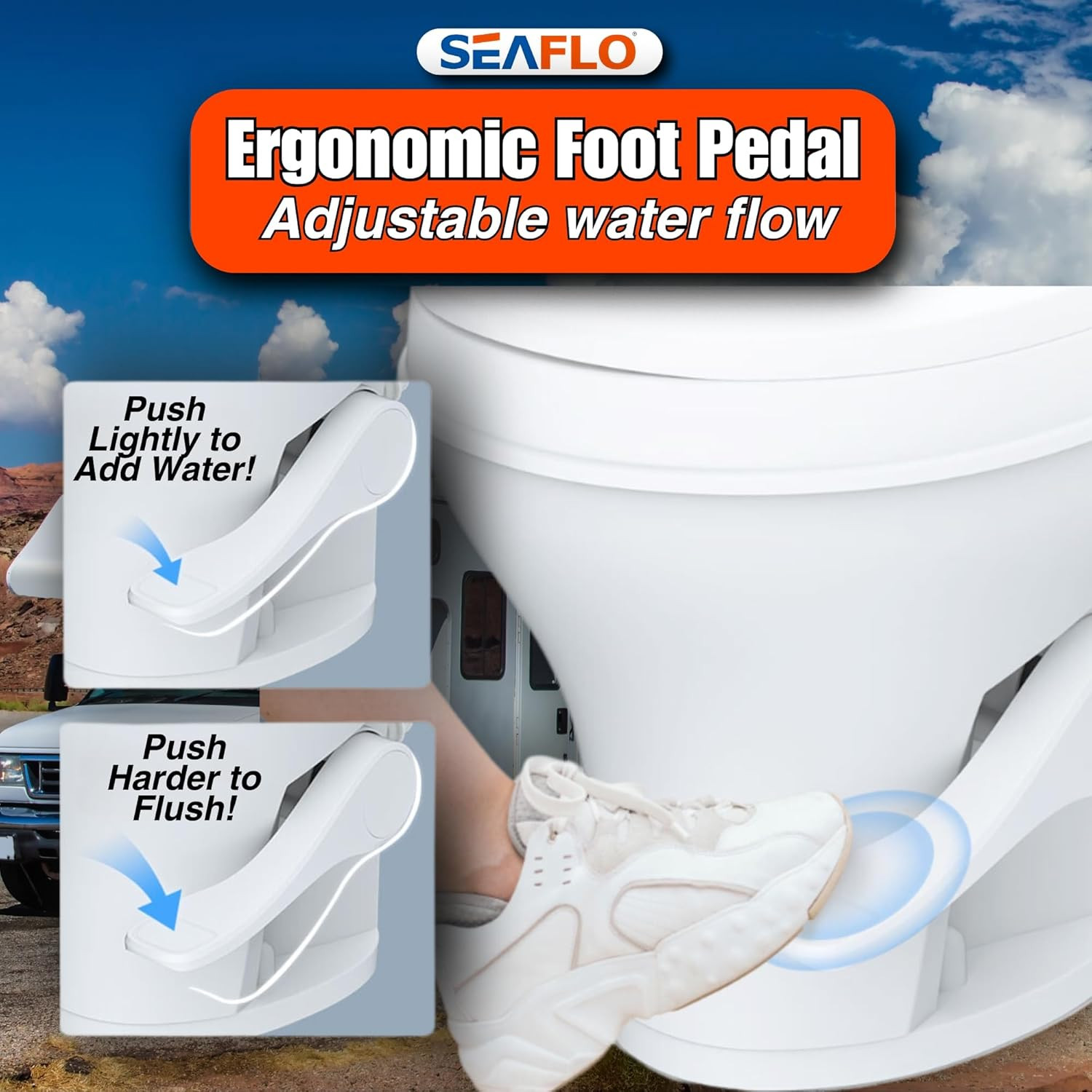 Residential Height Camper/Rv Toilet with Sprayer Attachment, 18.5” Standard Heig