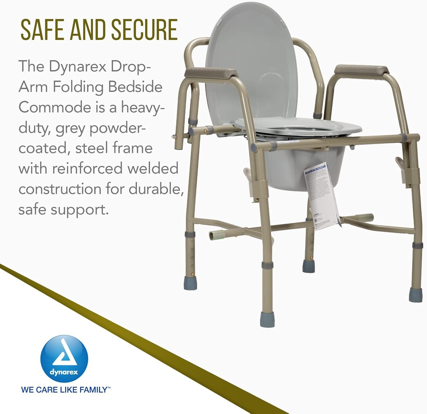 Heavy-Duty Drop-Arm Folding Commode – Adjustable, Portable Toilet for Safety