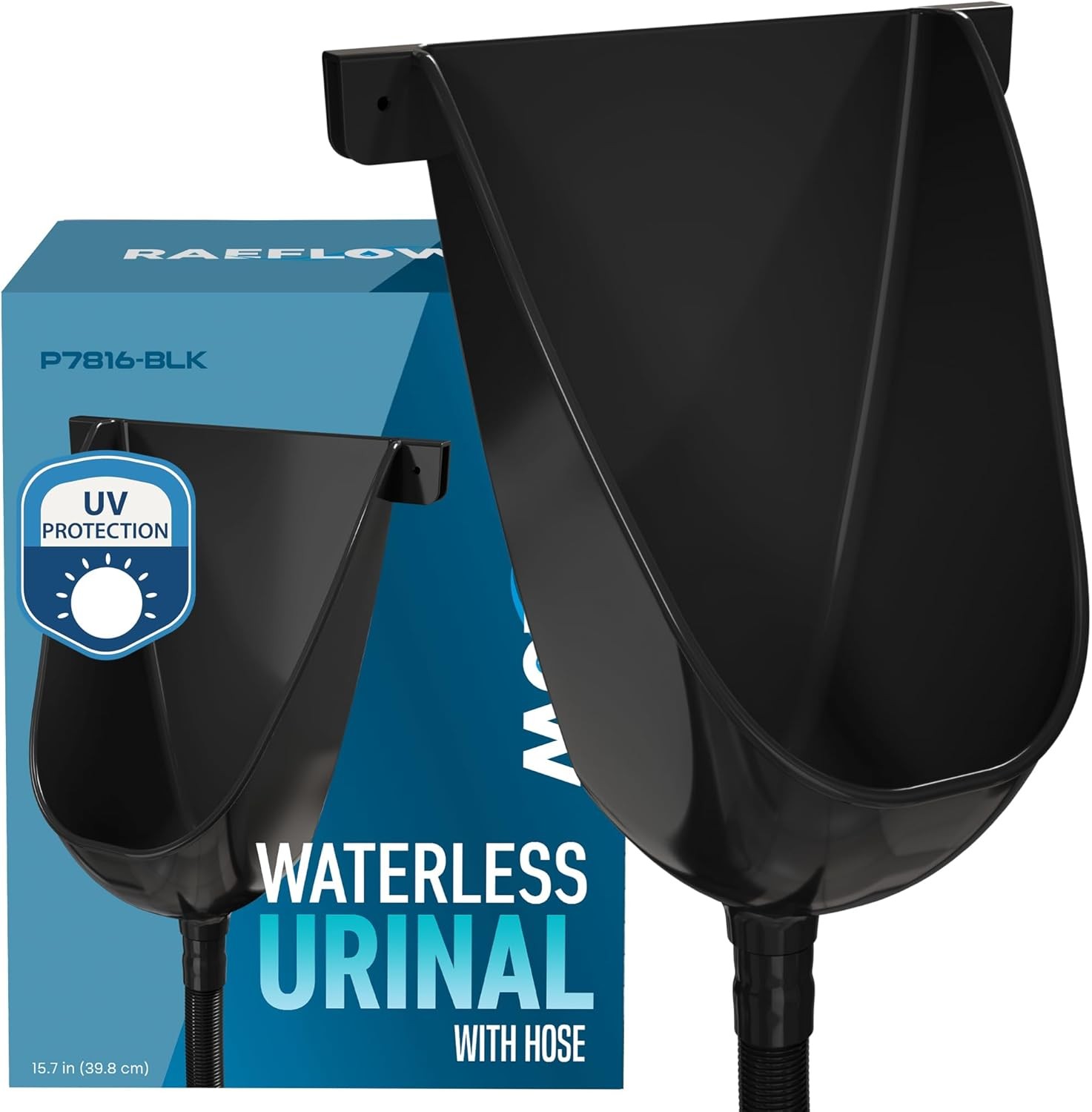 Waterless Urinal with Hose (Black) – UV Resistant Outside Urinal,Outdoor Plastic