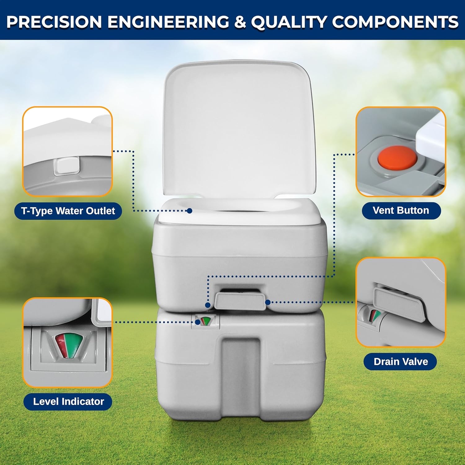 SereneLife 5.2 Gal Portable Camping Toilet For Adults, 100+ Flushes, Porta Potty