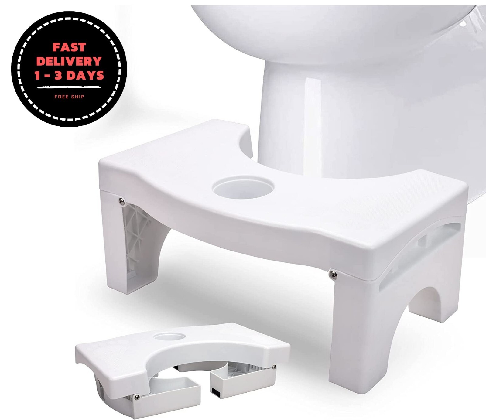 Taburete plegable para inodoro para adultos, plástico resistente de 7 pulgadas