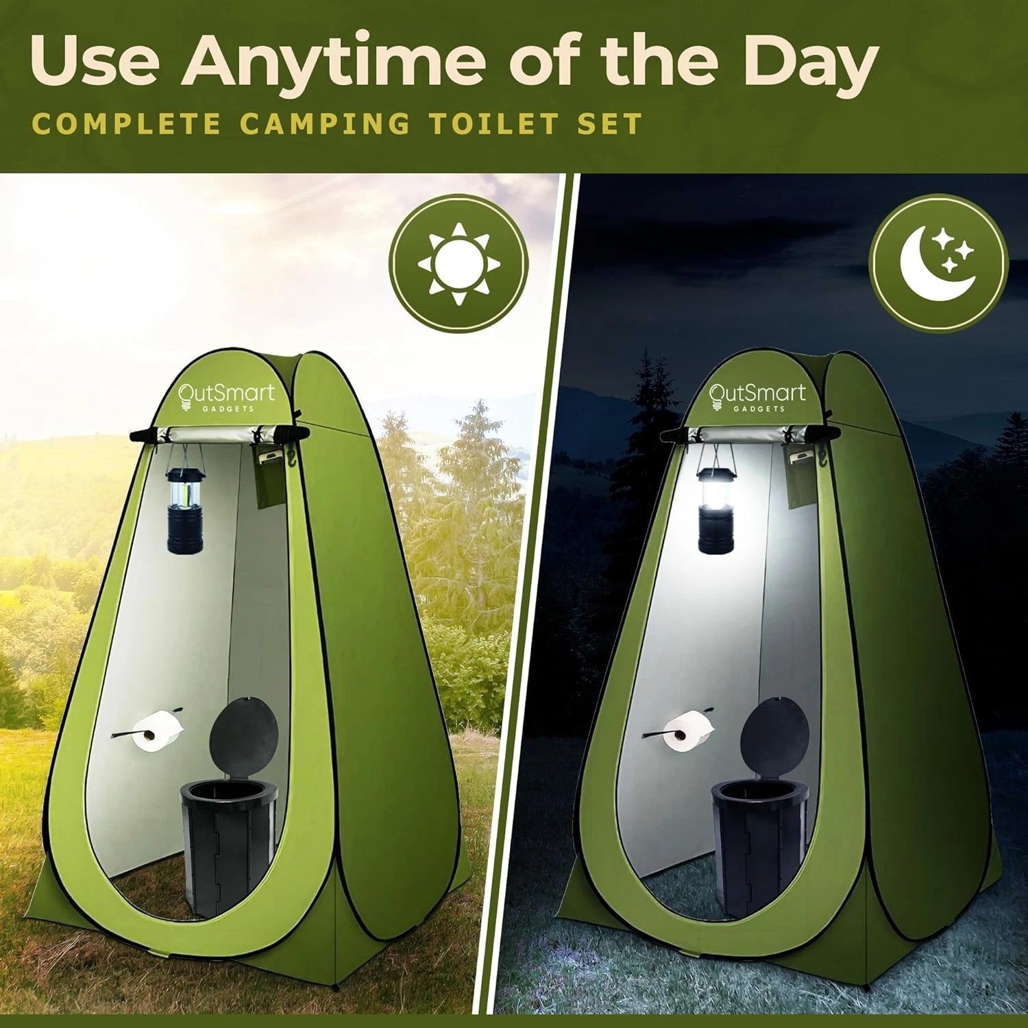 Portable Camping Toilet Set with Privacy Tent & Lantern