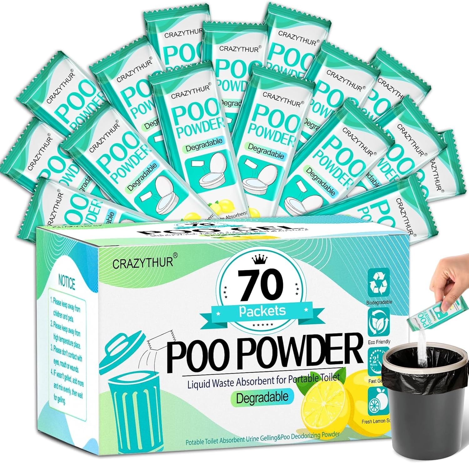 Portable Toilet Gel Powder Camping Waste Solidifier Poo Pee Liquid Absorber RV