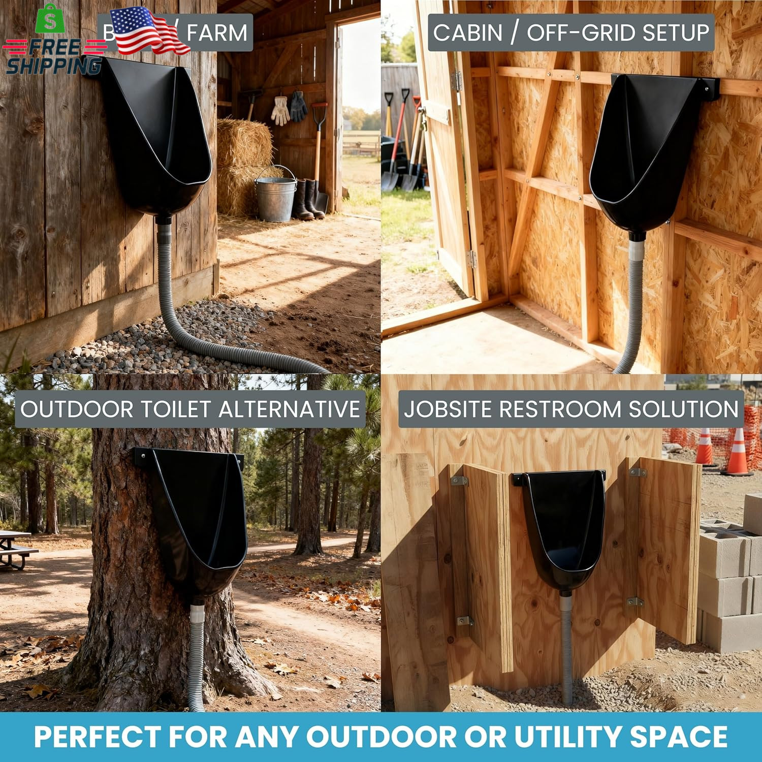 Waterless Urinal with Hose (Black) – UV Resistant outside Urinal, Outdoor Plasti